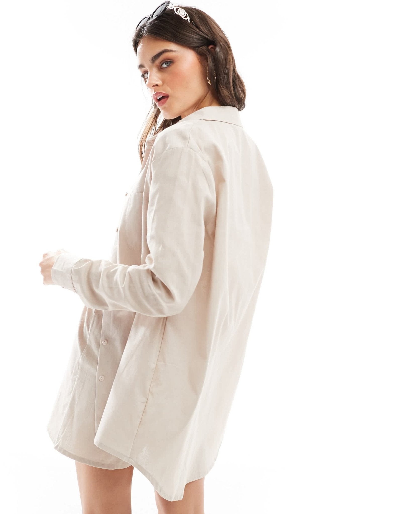 Esmee Exclusive oversized long sleeve beach shirt in oat - ASOS Sample Sale EU Store