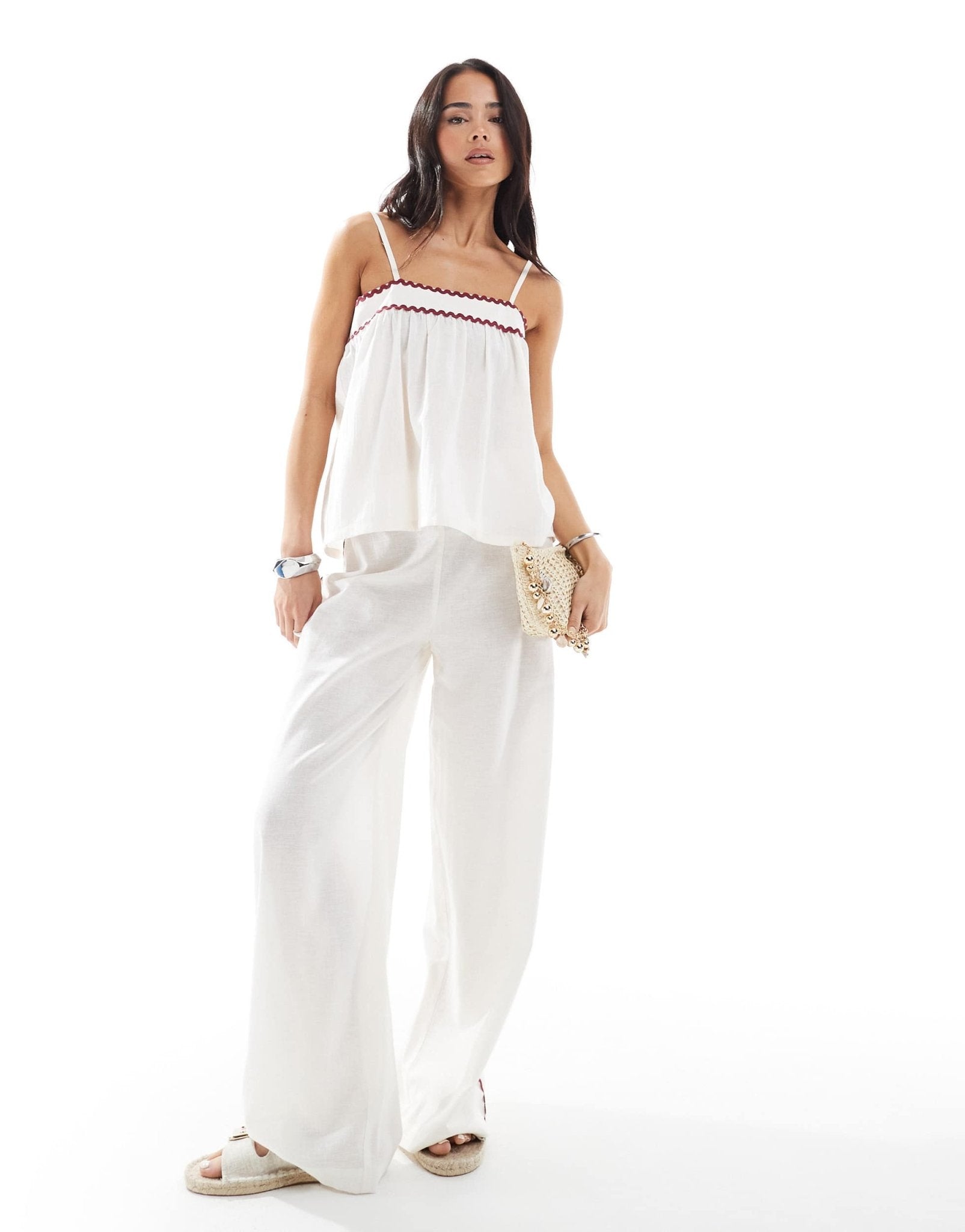 Esmee Exclusive ric rac beach trouser co - ord in white & red - ASOS Sample Sale EU Store