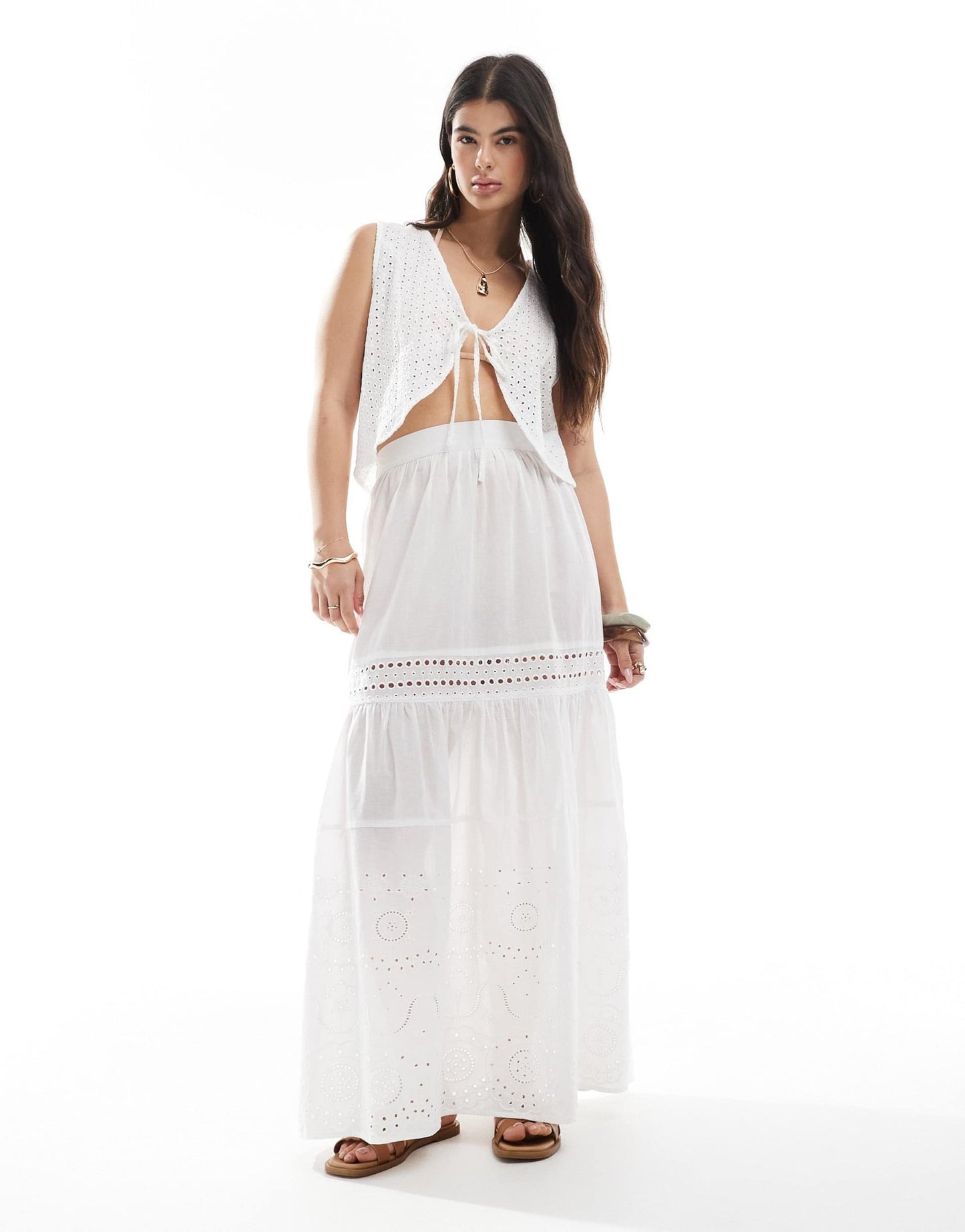 Esmee Exclusive tie front crop waistcoat co - ord in white - ASOS Sample Sale EU Store