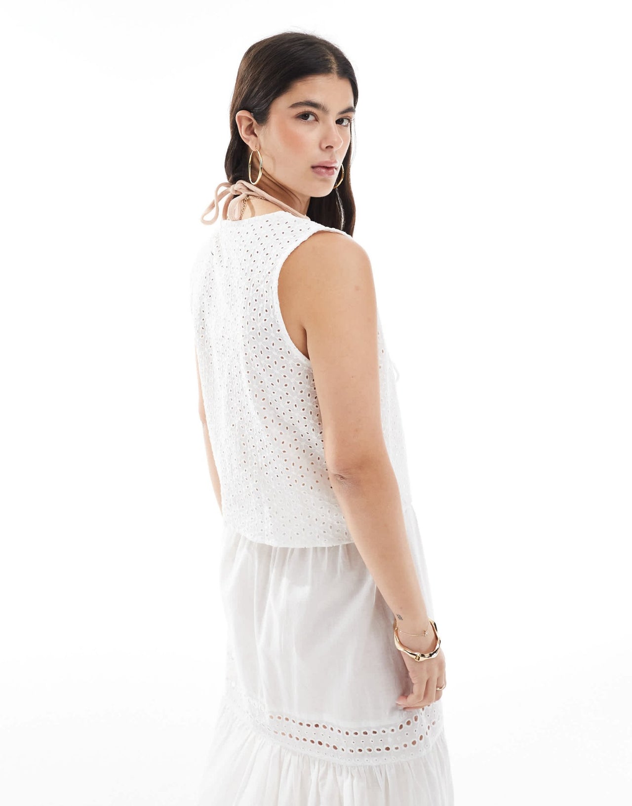 Esmee Exclusive tie front crop waistcoat co - ord in white - ASOS Sample Sale EU Store
