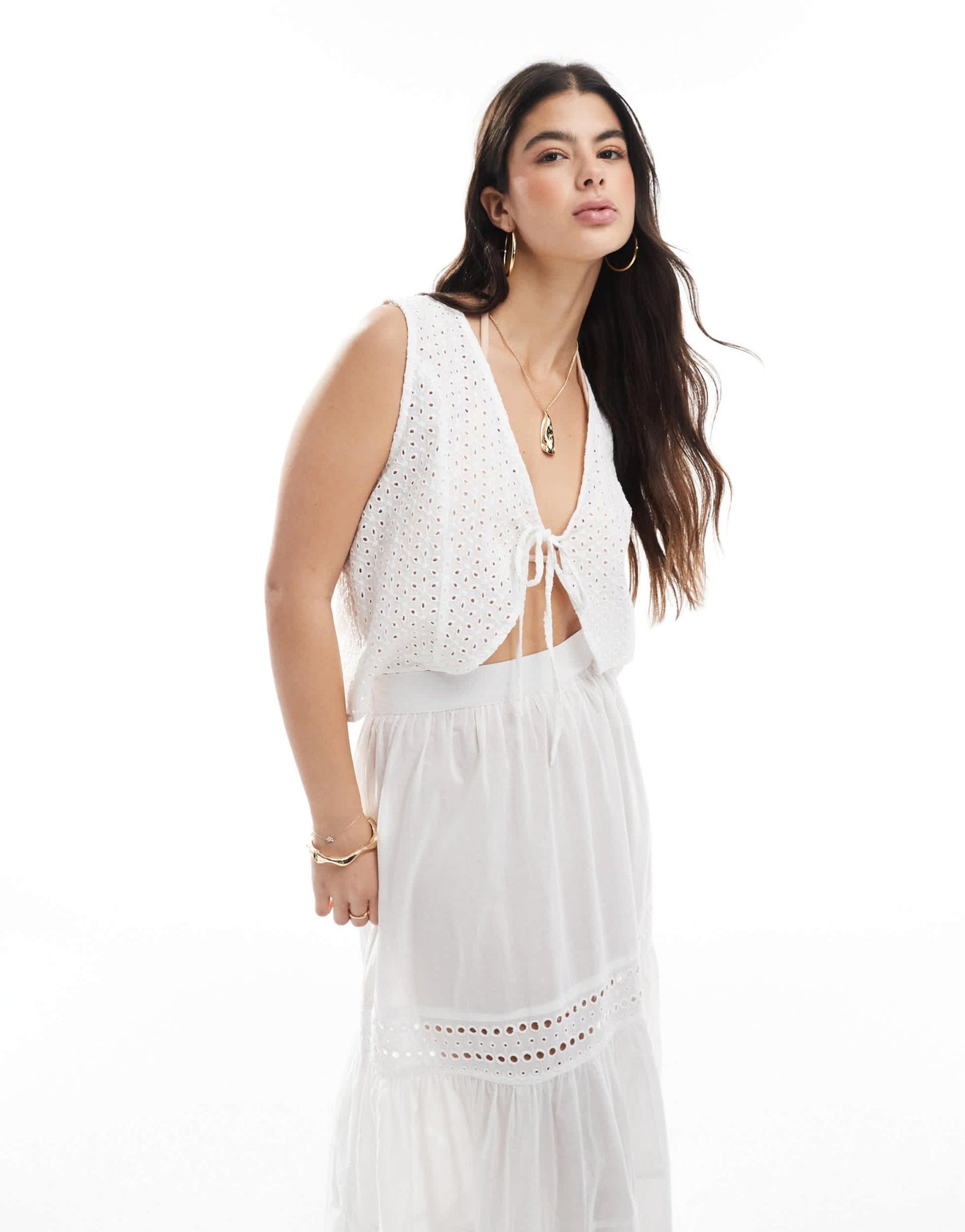 Esmee Exclusive tie front crop waistcoat co - ord in white - ASOS Sample Sale EU Store