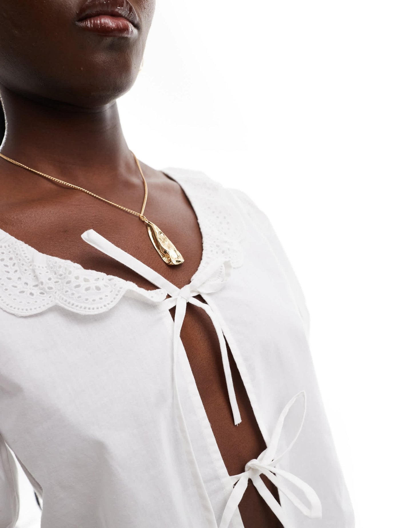 Esmee Exclusive white cotton poplin tie front top with lace collar in white - ASOS Sample Sale EU Store
