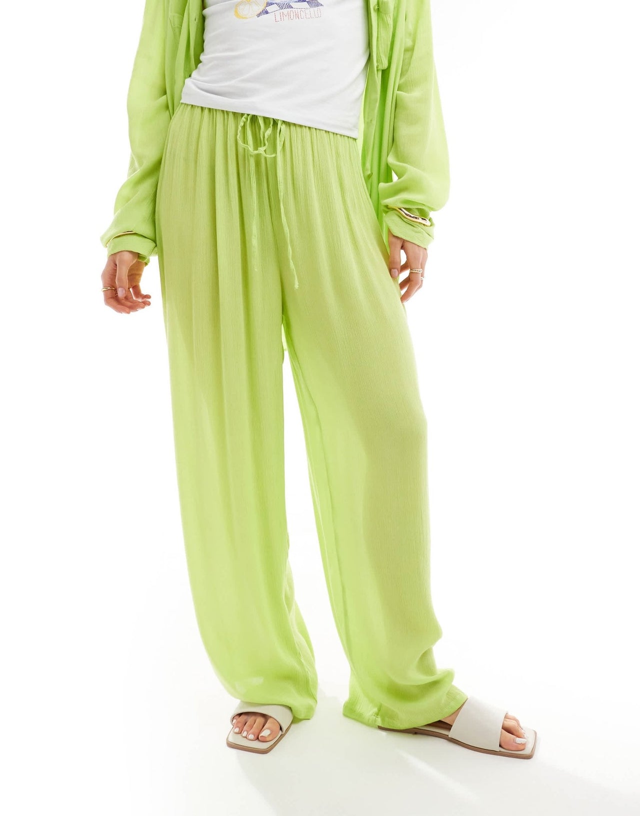 Esmee loose fit beach trouser co - ord in lime - ASOS Sample Sale EU Store