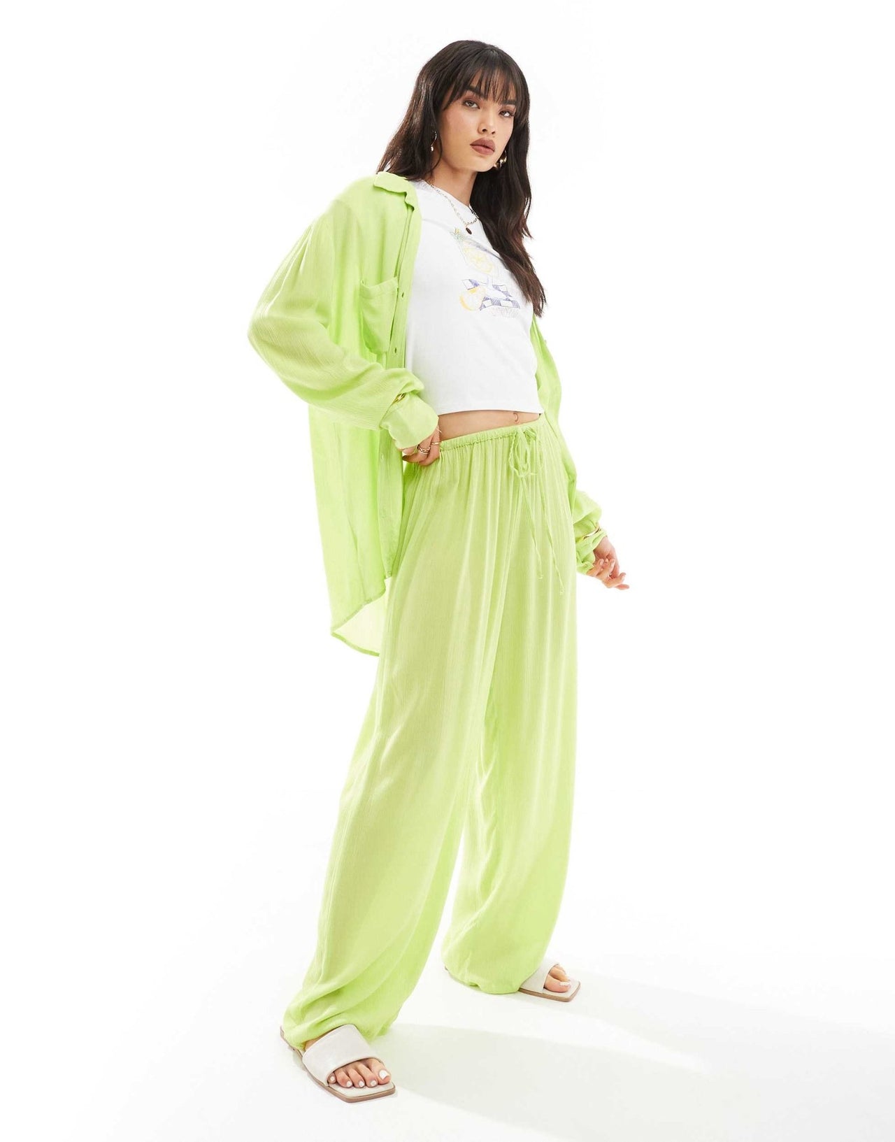 Esmee loose fit beach trouser co - ord in lime - ASOS Sample Sale EU Store