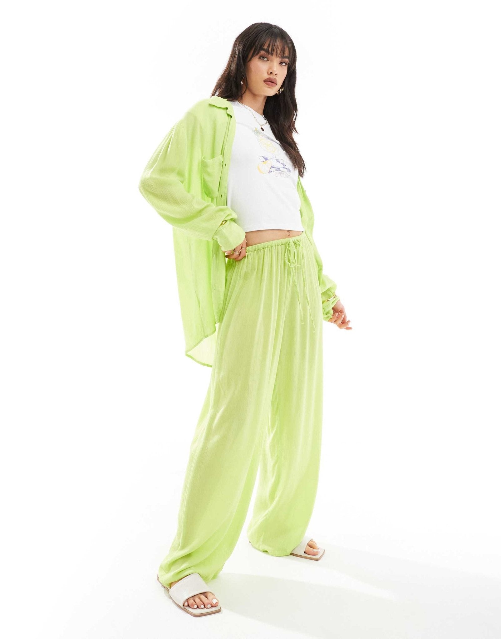 Esmee loose fit beach trouser co - ord in lime - ASOS Sample Sale EU Store