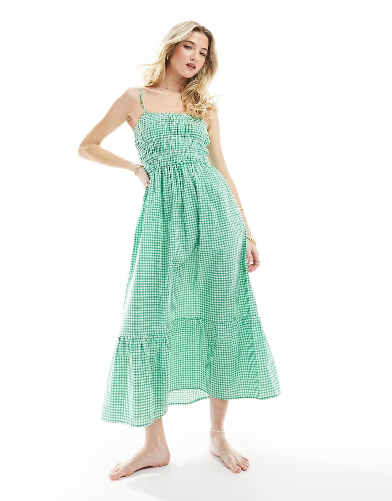 Esmee ruched maxi beach dress in green and white gingham - ASOS Sample Sale EU Store