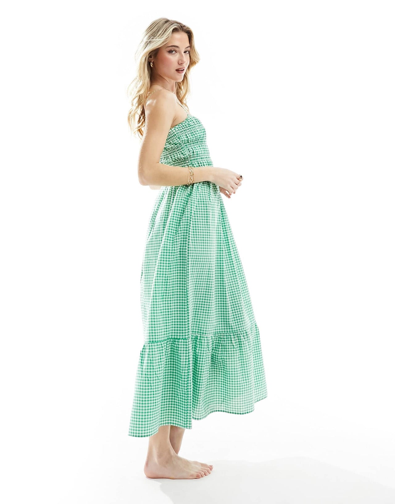 Esmee ruched maxi beach dress in green and white gingham - ASOS Sample Sale EU Store