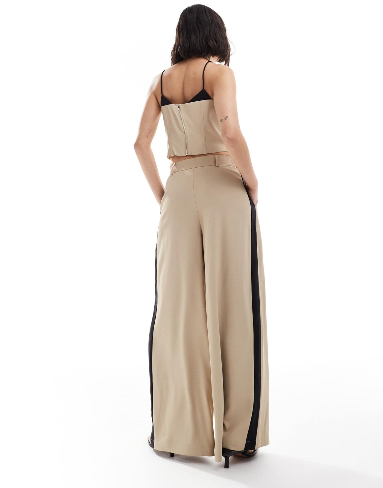 Extro & Vert highwaisted pleated palazzo trousers in stone & black co - ord - ASOS Sample Sale EU Store