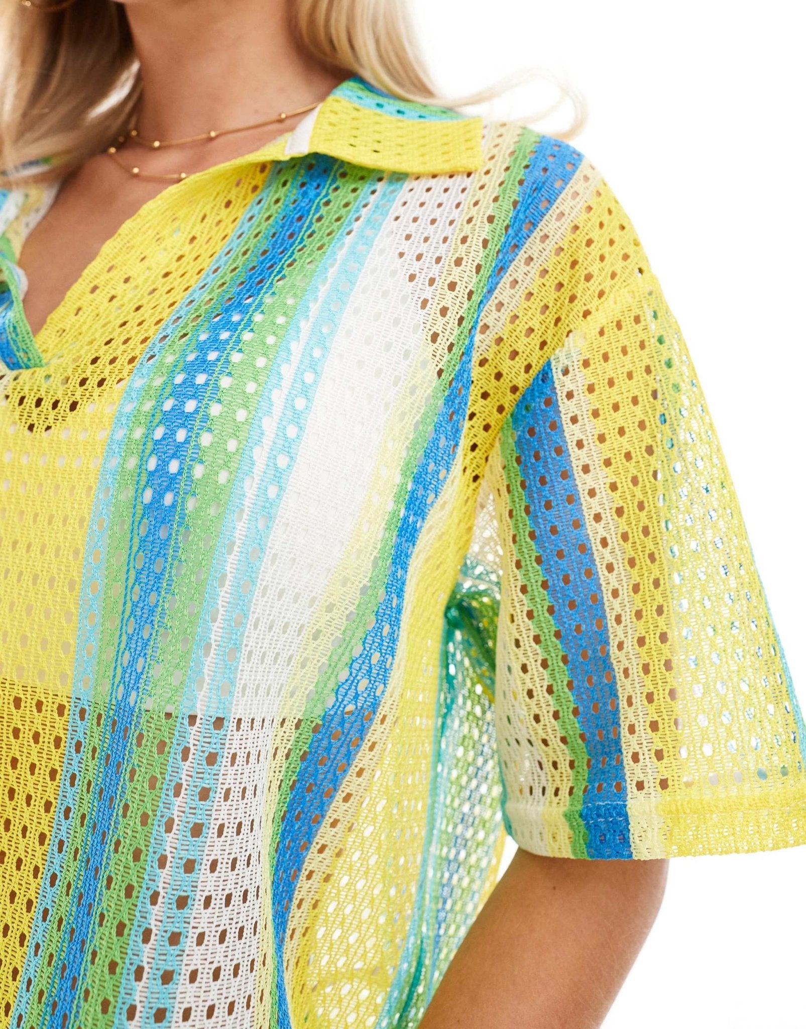 Extro & Vert Petite striped crochet shirt co - ord in multi stripe - ASOS Sample Sale EU Store
