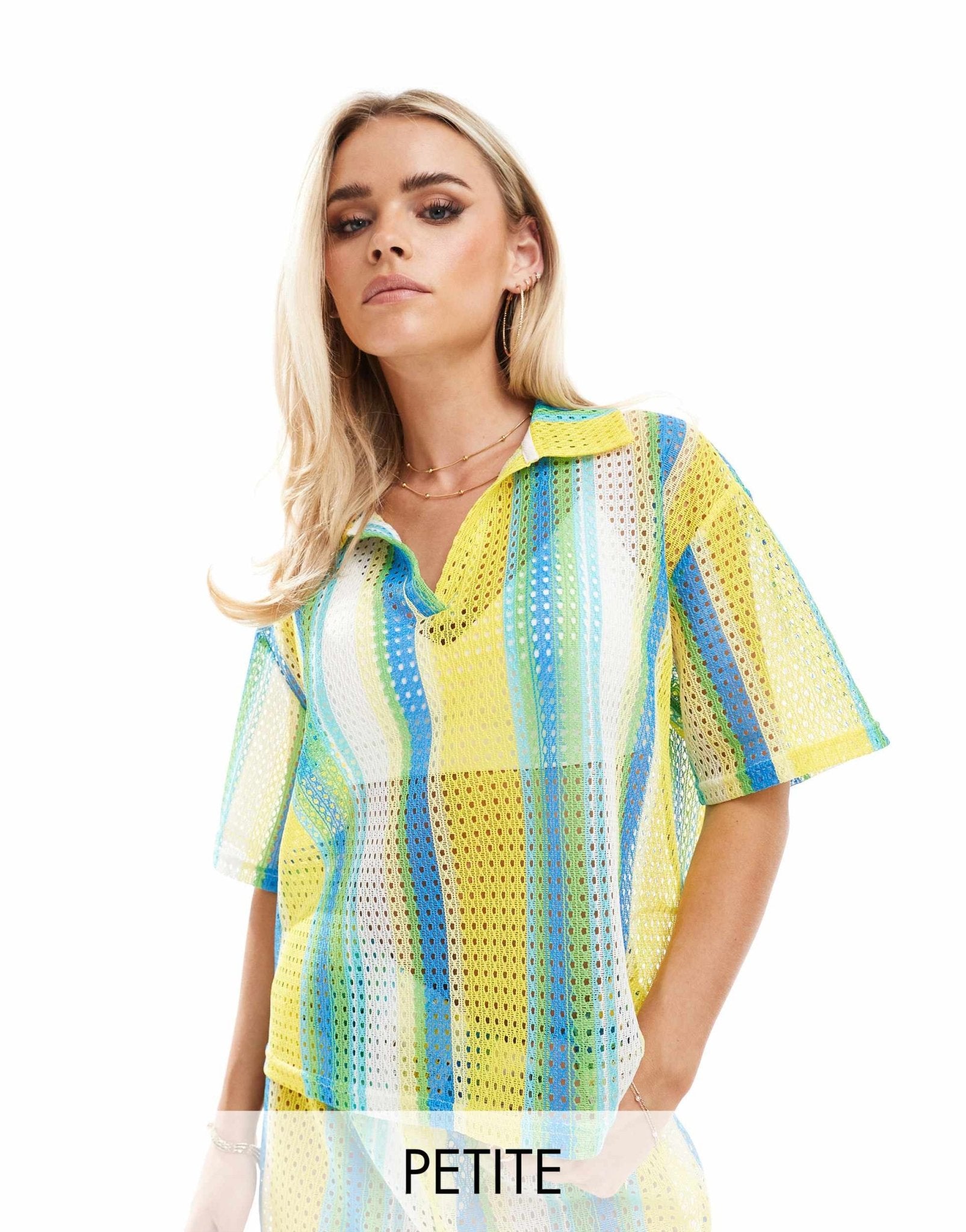Extro & Vert Petite striped crochet shirt co - ord in multi stripe - ASOS Sample Sale EU Store