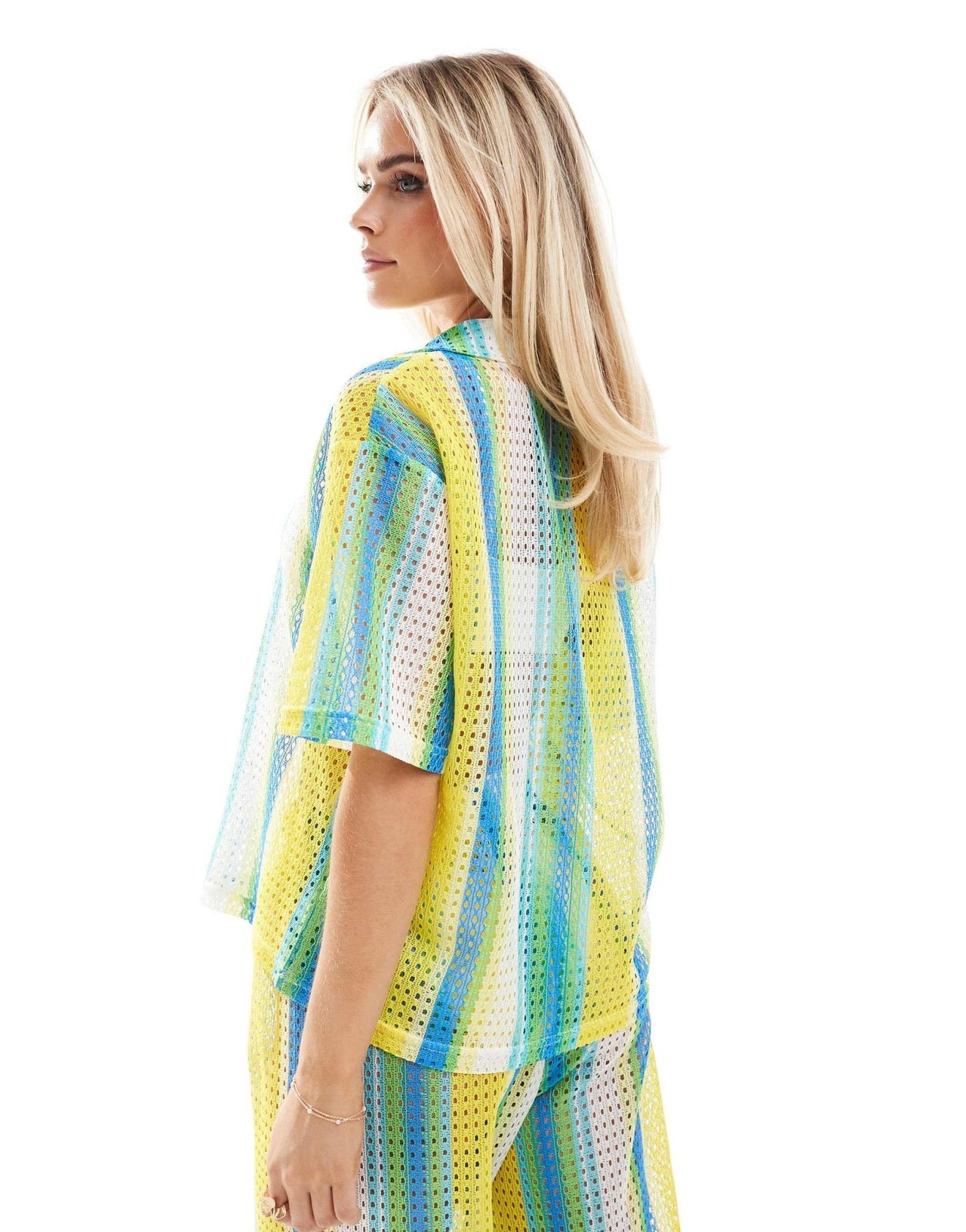 Extro & Vert Petite striped crochet shirt co - ord in multi stripe - ASOS Sample Sale EU Store