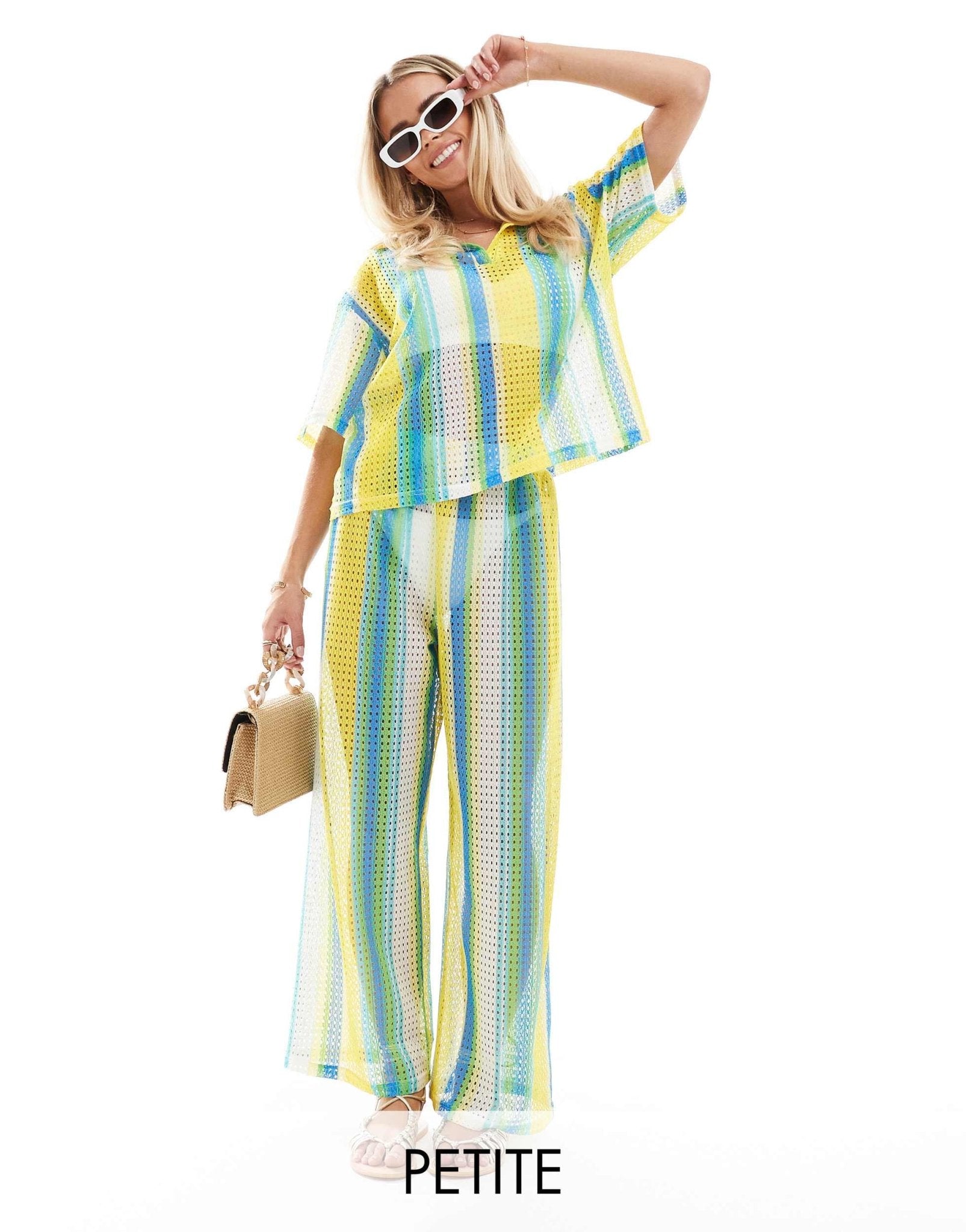 Extro & Vert Petite striped crochet trouser co - ord in multi stripe - ASOS Sample Sale EU Store