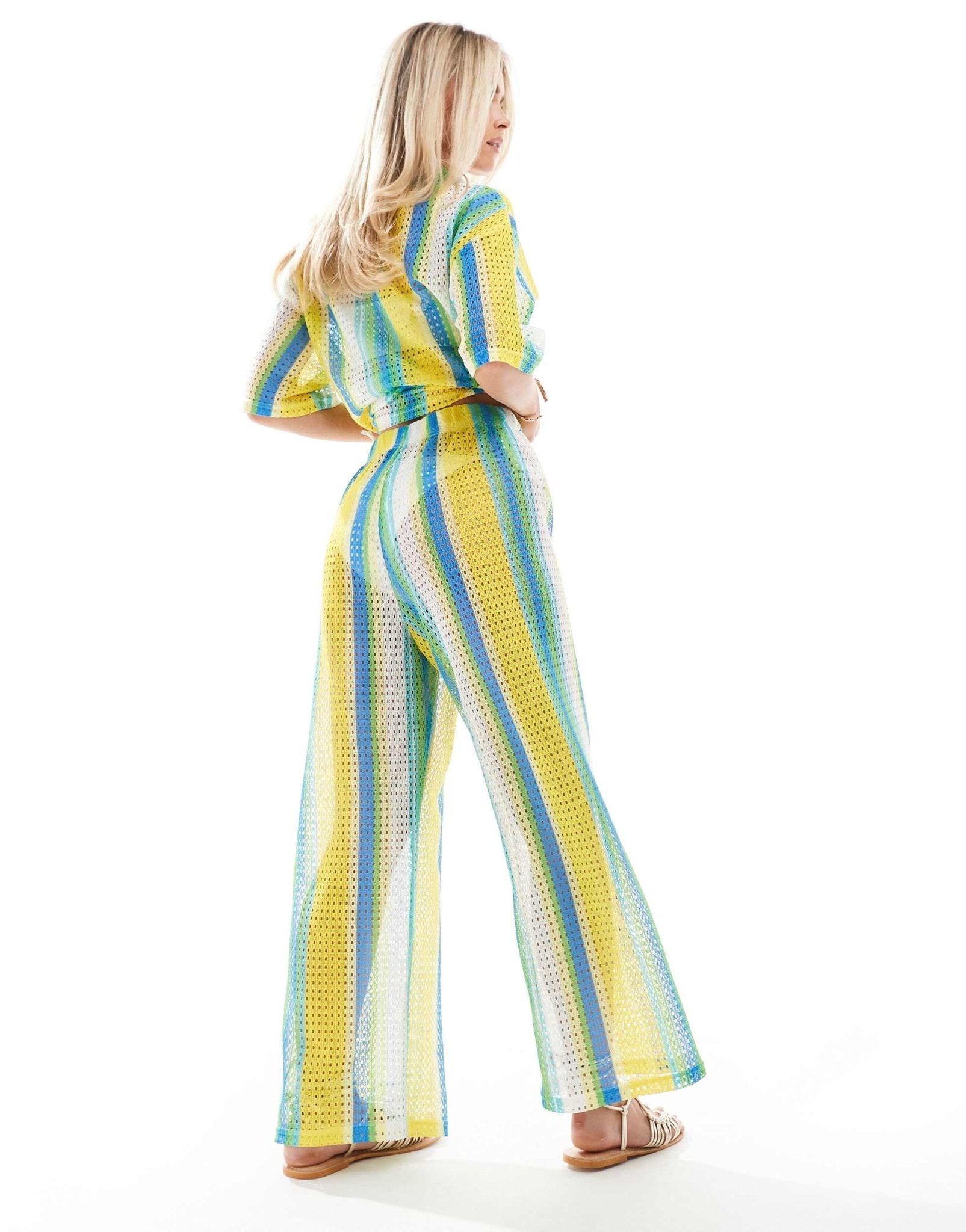 Extro & Vert Petite striped crochet trouser co - ord in multi stripe - ASOS Sample Sale EU Store