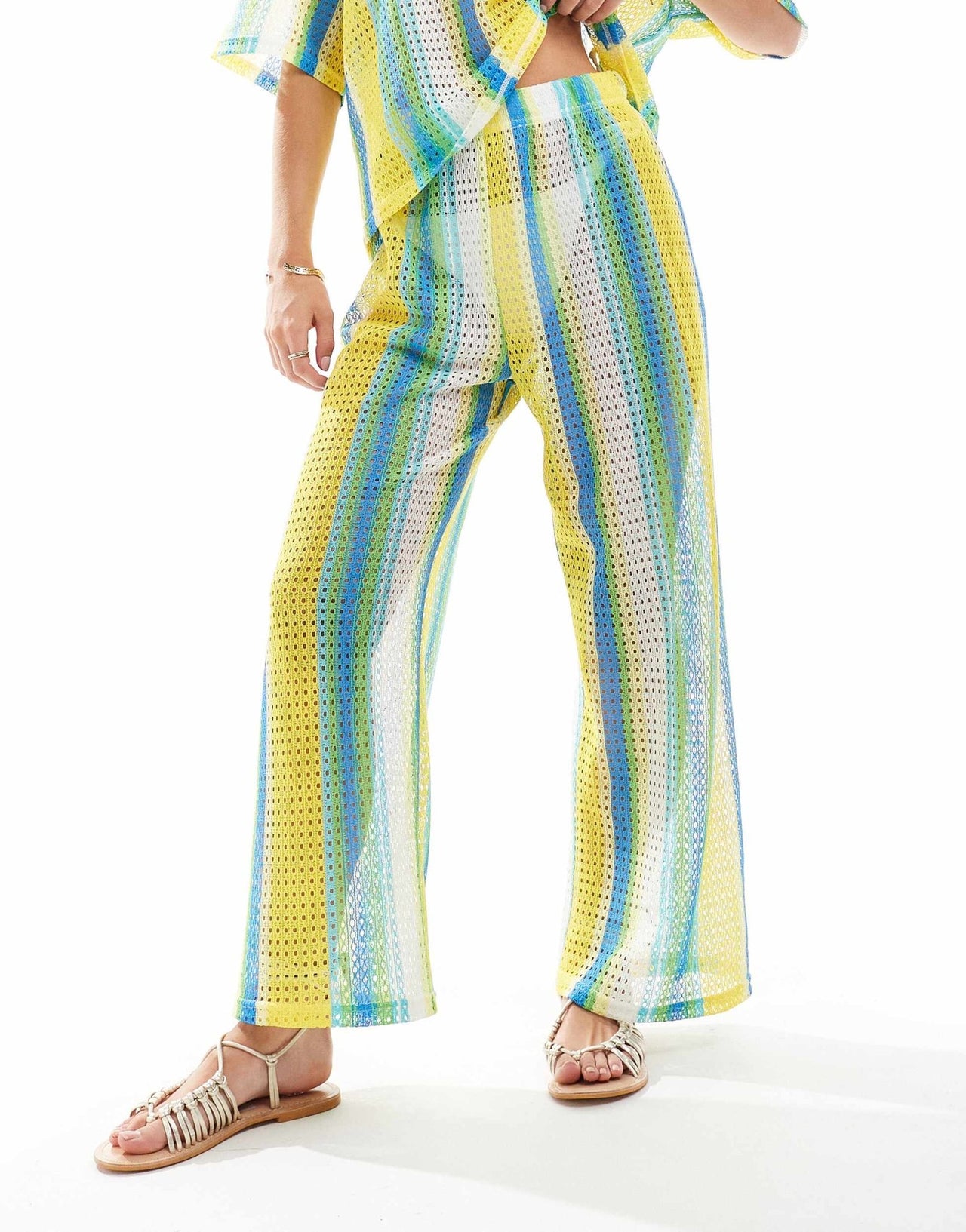 Extro & Vert Petite striped crochet trouser co - ord in multi stripe - ASOS Sample Sale EU Store