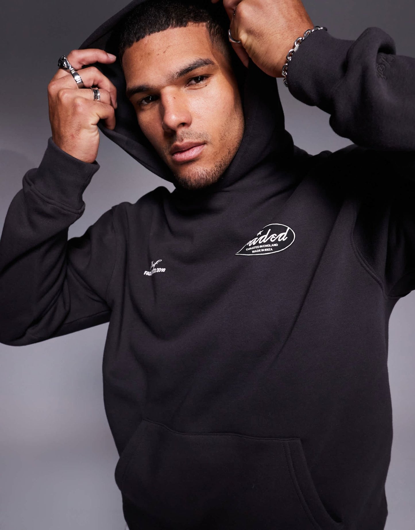 Faded Store contrast script logo back hoodie in charcoal - ASOS Sample Sale EU Store