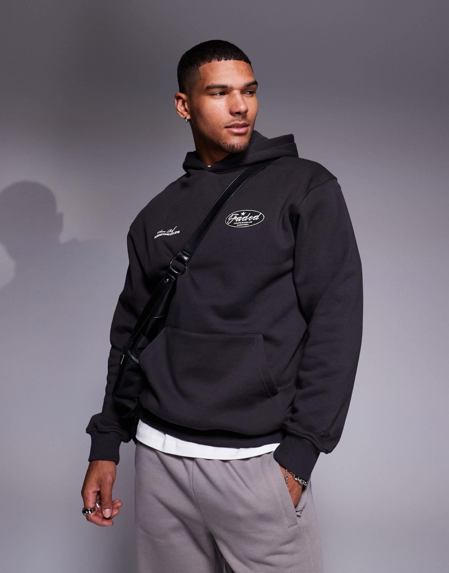 Faded Store contrast script logo back hoodie in charcoal - ASOS Sample Sale EU Store