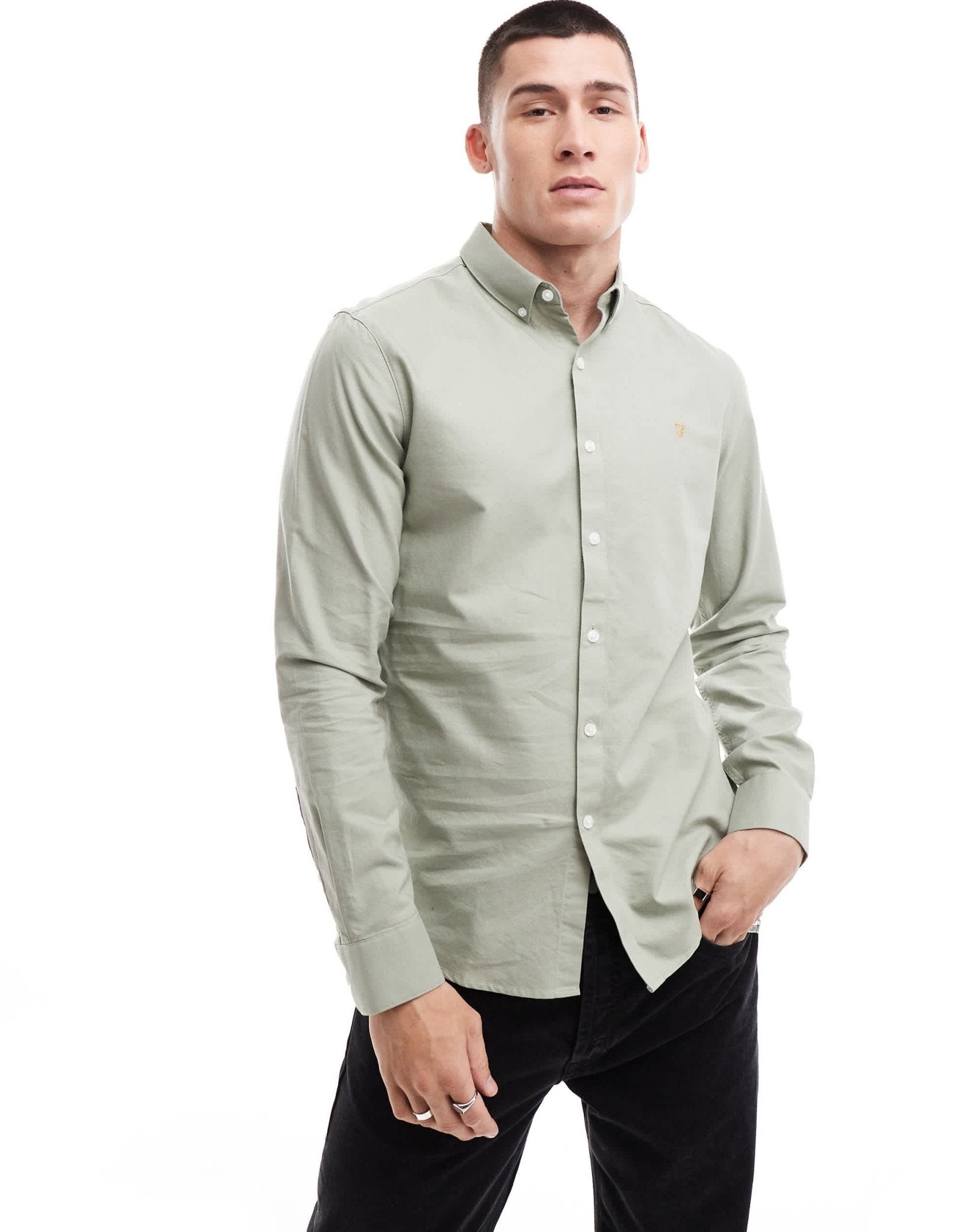 Farah Brewer slim fit long sleeve shirt in green - ASOS Sample Sale EU Store