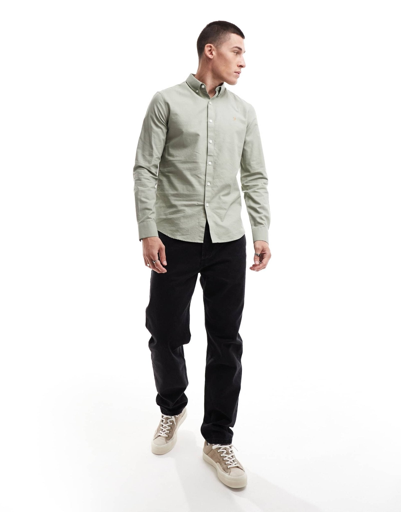 Farah Brewer slim fit long sleeve shirt in green - ASOS Sample Sale EU Store