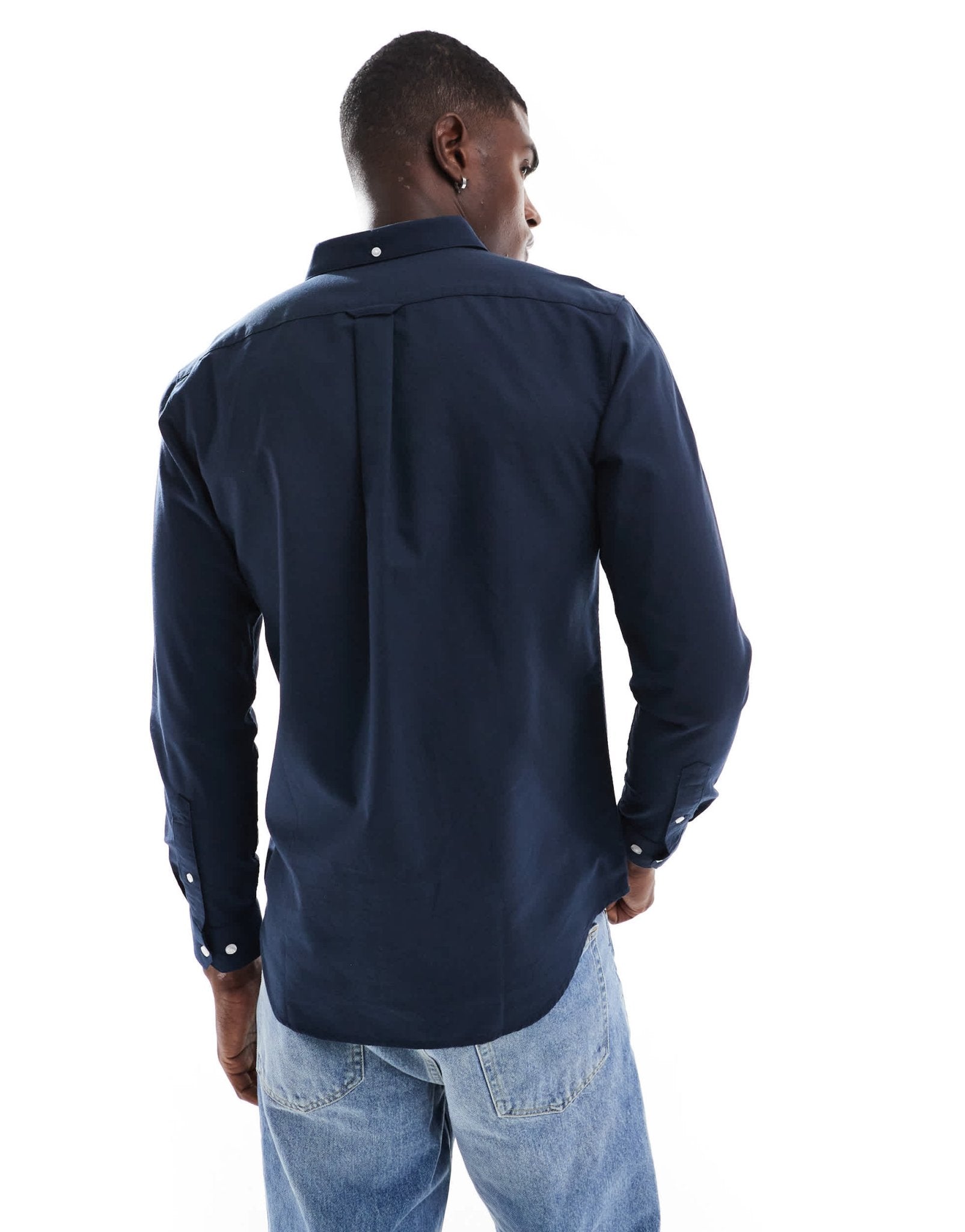 Farah Brewer slim fit oxford longsleeve shirt in navy - ASOS Sample Sale EU Store