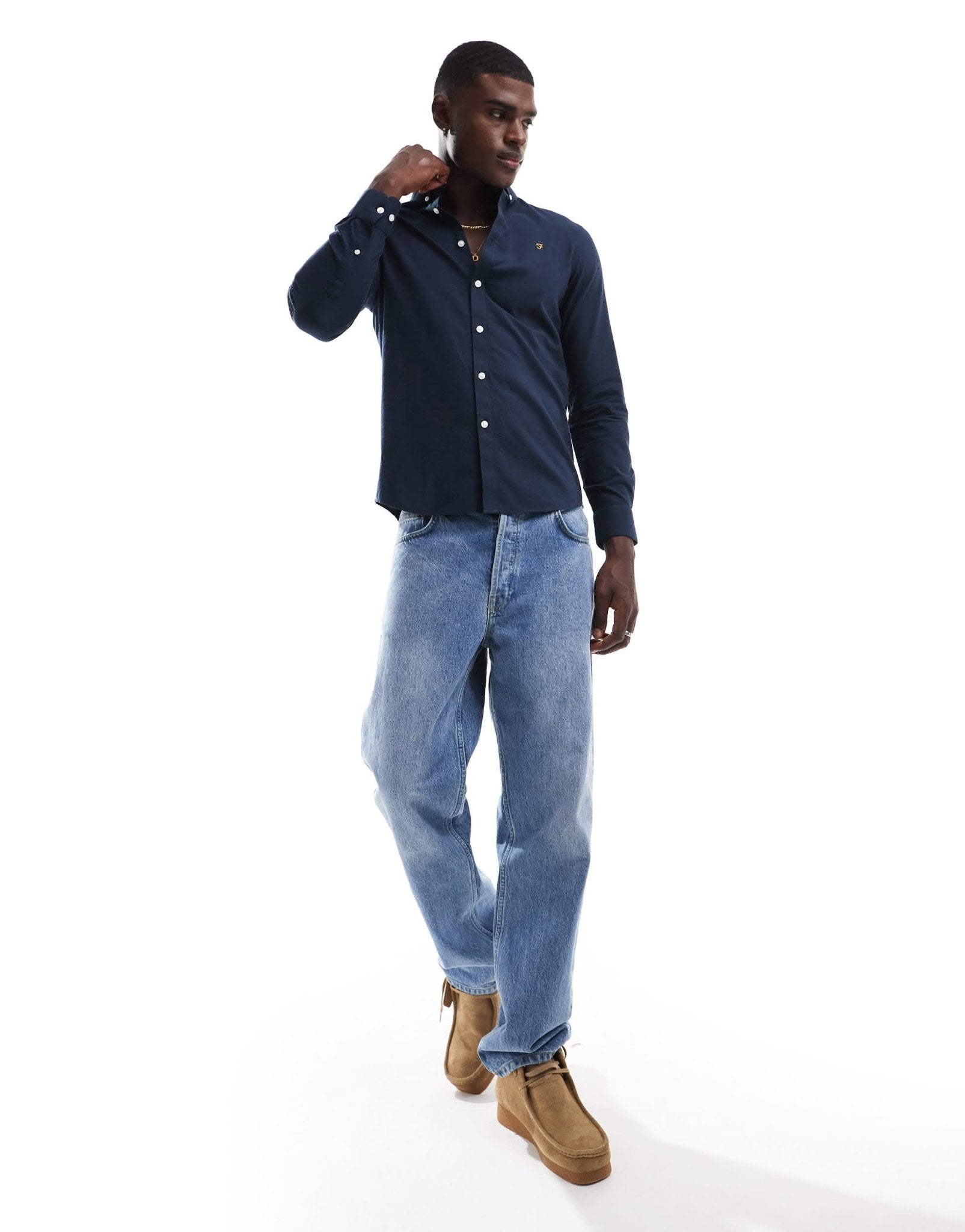 Farah Brewer slim fit oxford longsleeve shirt in navy - ASOS Sample Sale EU Store