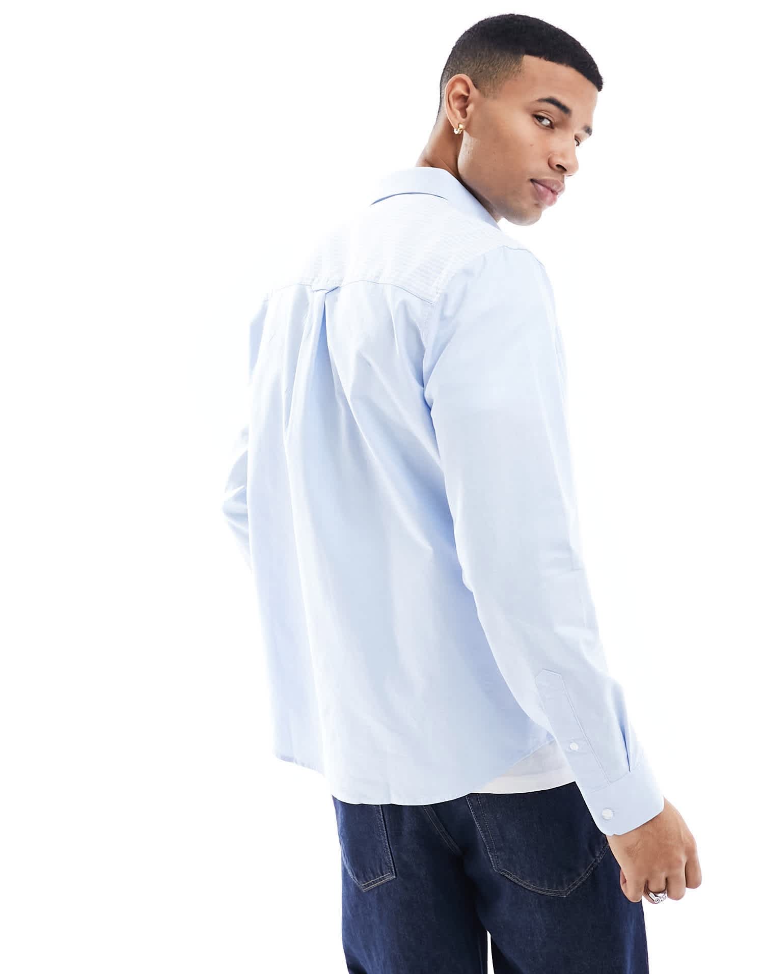 Farah Brewer slim fit patch shirt in blue - ASOS Sample Sale EU Store