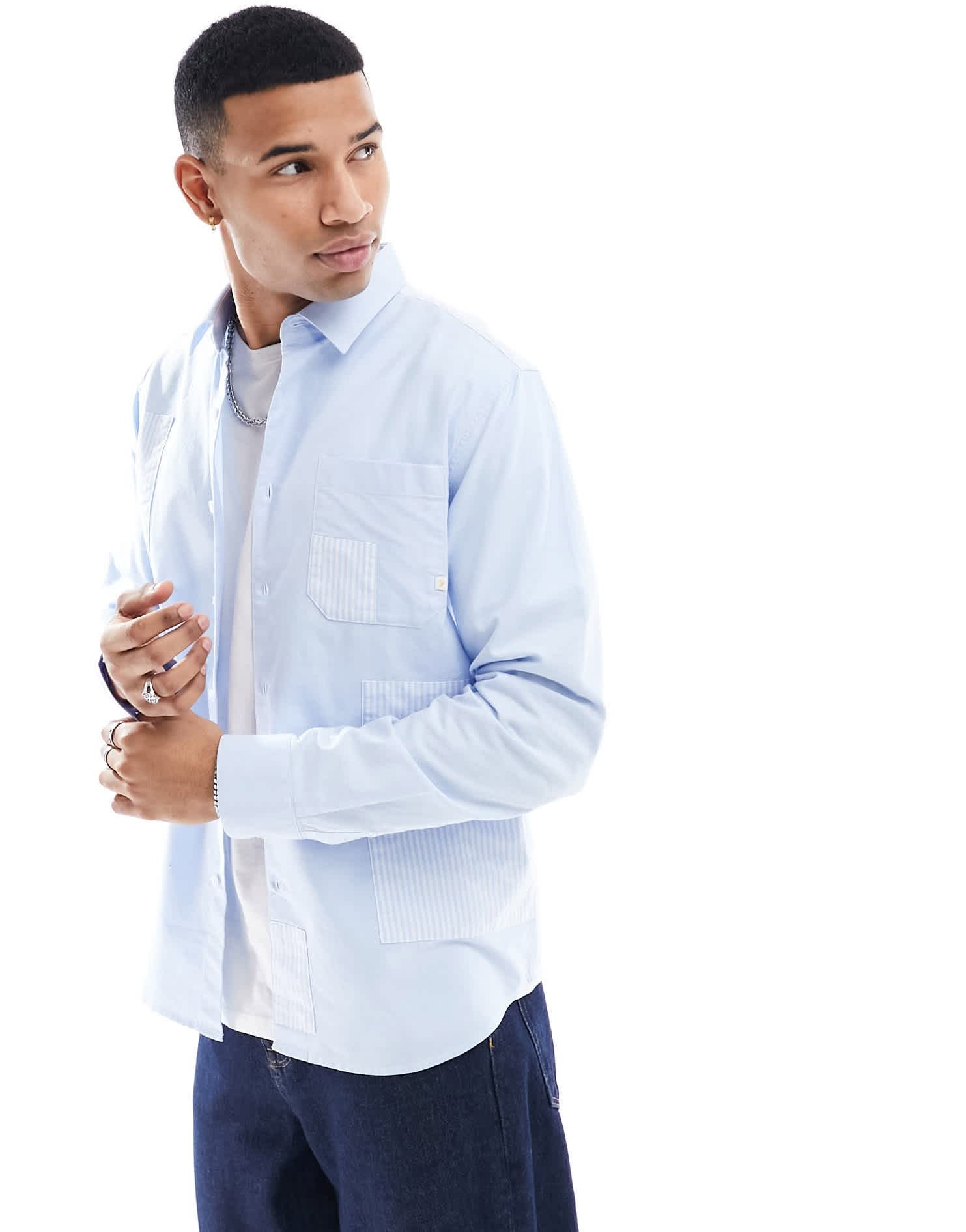 Farah Brewer slim fit patch shirt in blue - ASOS Sample Sale EU Store