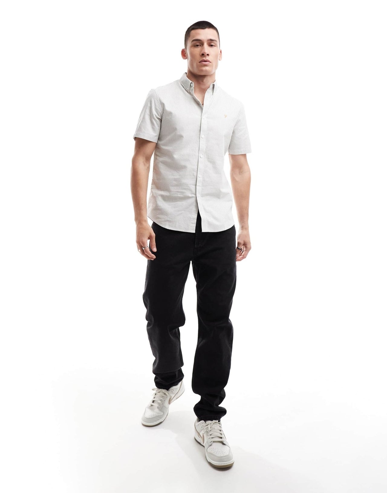Farah Brewer slim fit stripe short sleeve shirt in white - ASOS Sample Sale EU Store