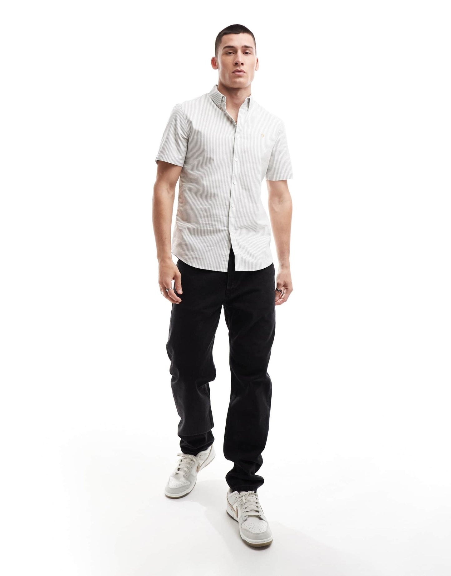 Farah Brewer slim fit stripe short sleeve shirt in white - ASOS Sample Sale EU Store