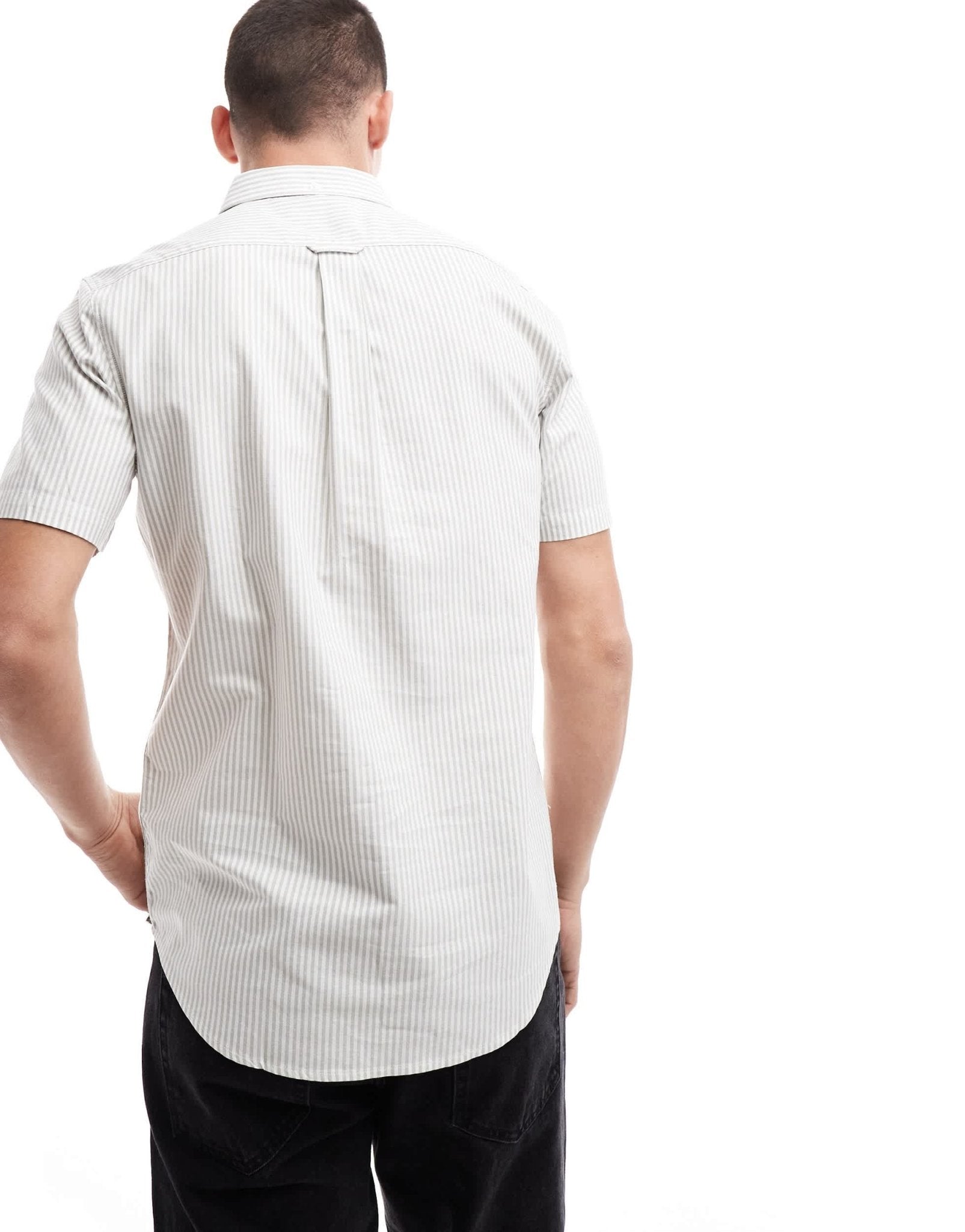 Farah Brewer slim fit stripe short sleeve shirt in white - ASOS Sample Sale EU Store