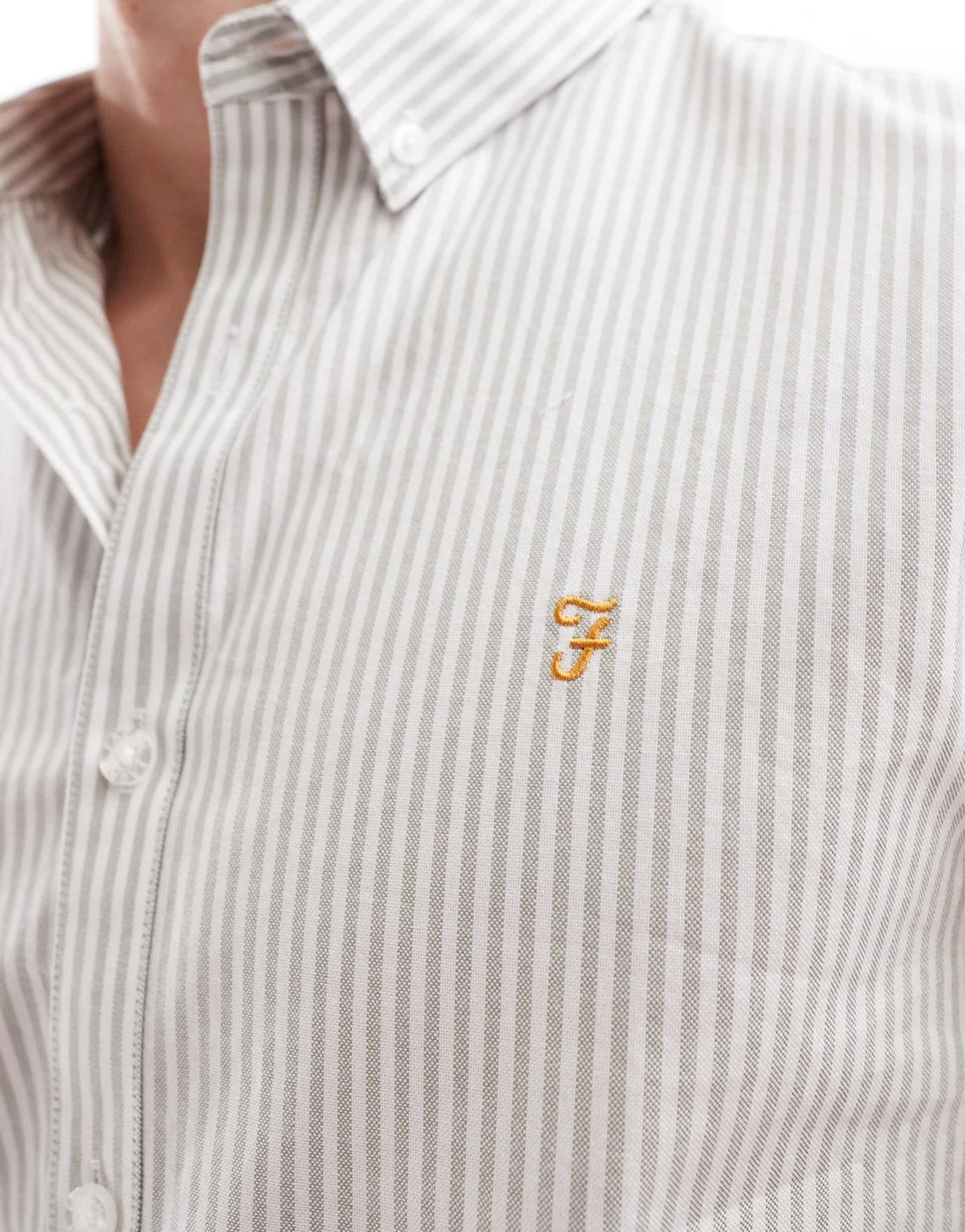 Farah Brewer slim fit stripe short sleeve shirt in white - ASOS Sample Sale EU Store