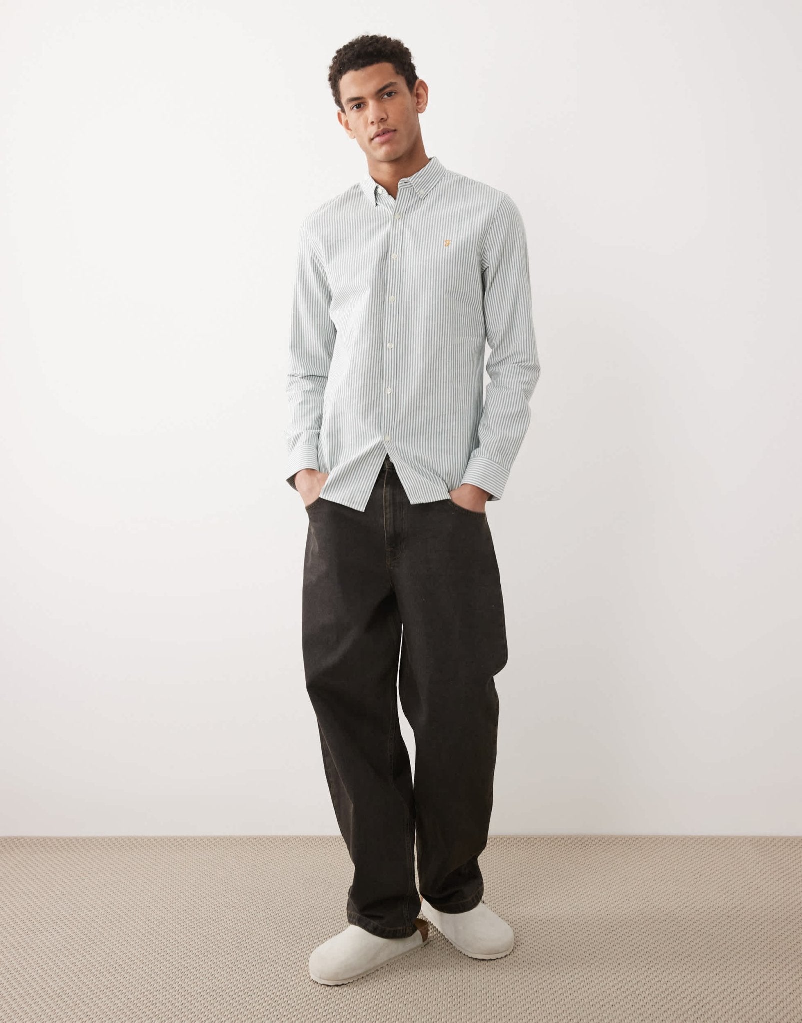 Farah Brewer stripe long sleeve shirt in green and white - ASOS Sample Sale EU Store