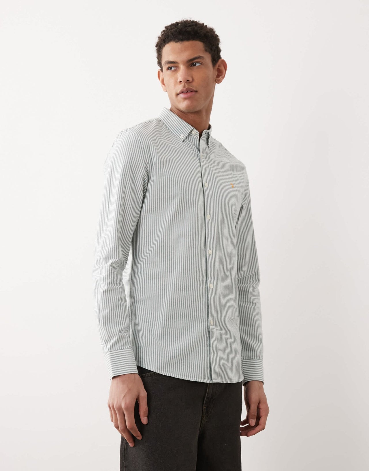 Farah Brewer stripe long sleeve shirt in green and white - ASOS Sample Sale EU Store