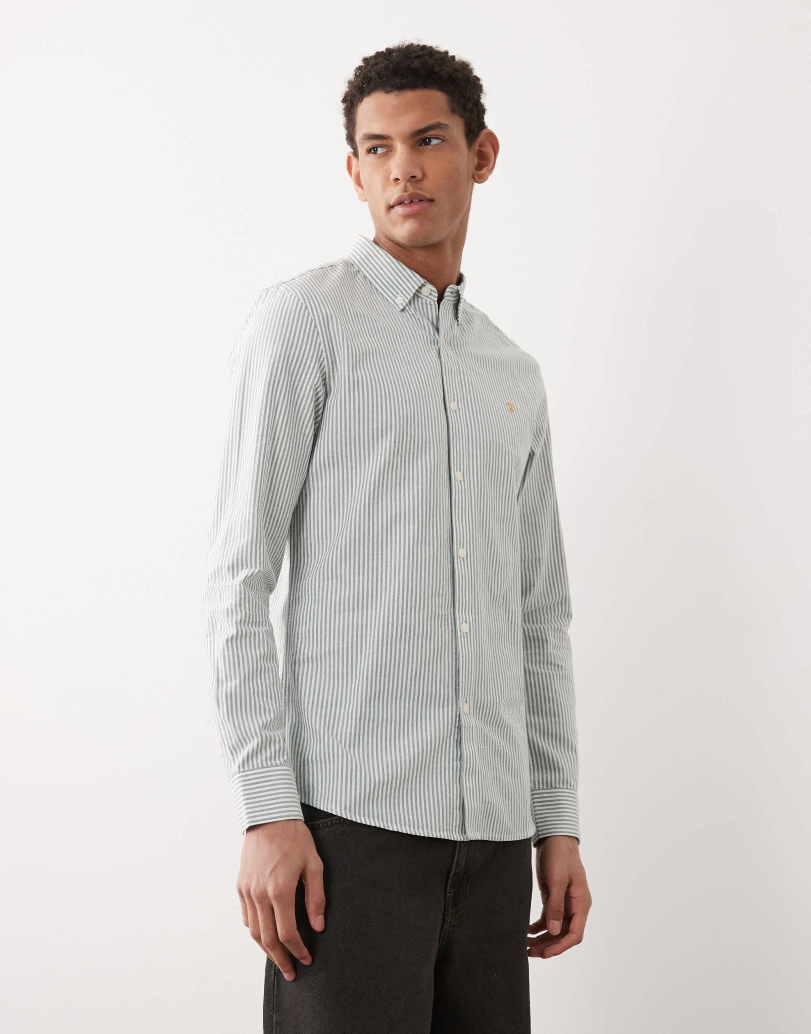 Farah Brewer stripe long sleeve shirt in green and white - ASOS Sample Sale EU Store