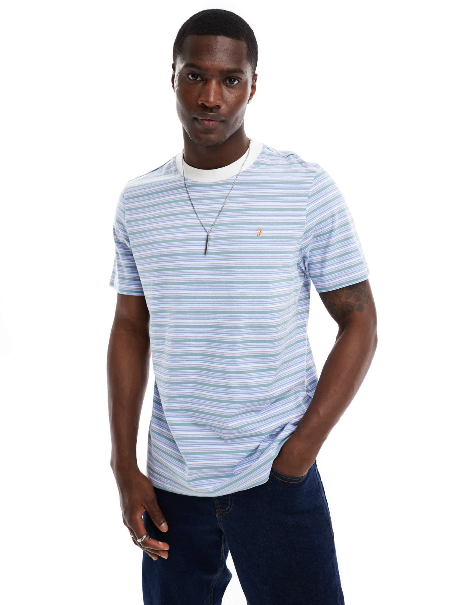 Farah danny stripe short sleeve t-shirt in multi - ASOS Sample Sale EU Store