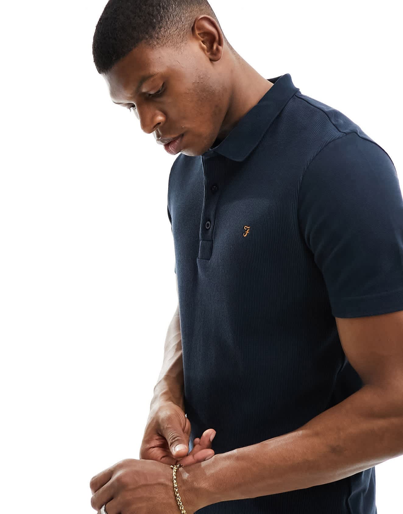 Farah foster waffle polo in navy - ASOS Sample Sale EU Store