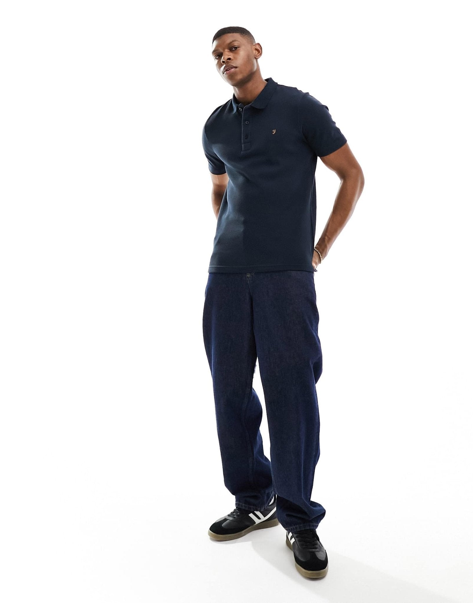 Farah foster waffle polo in navy - ASOS Sample Sale EU Store