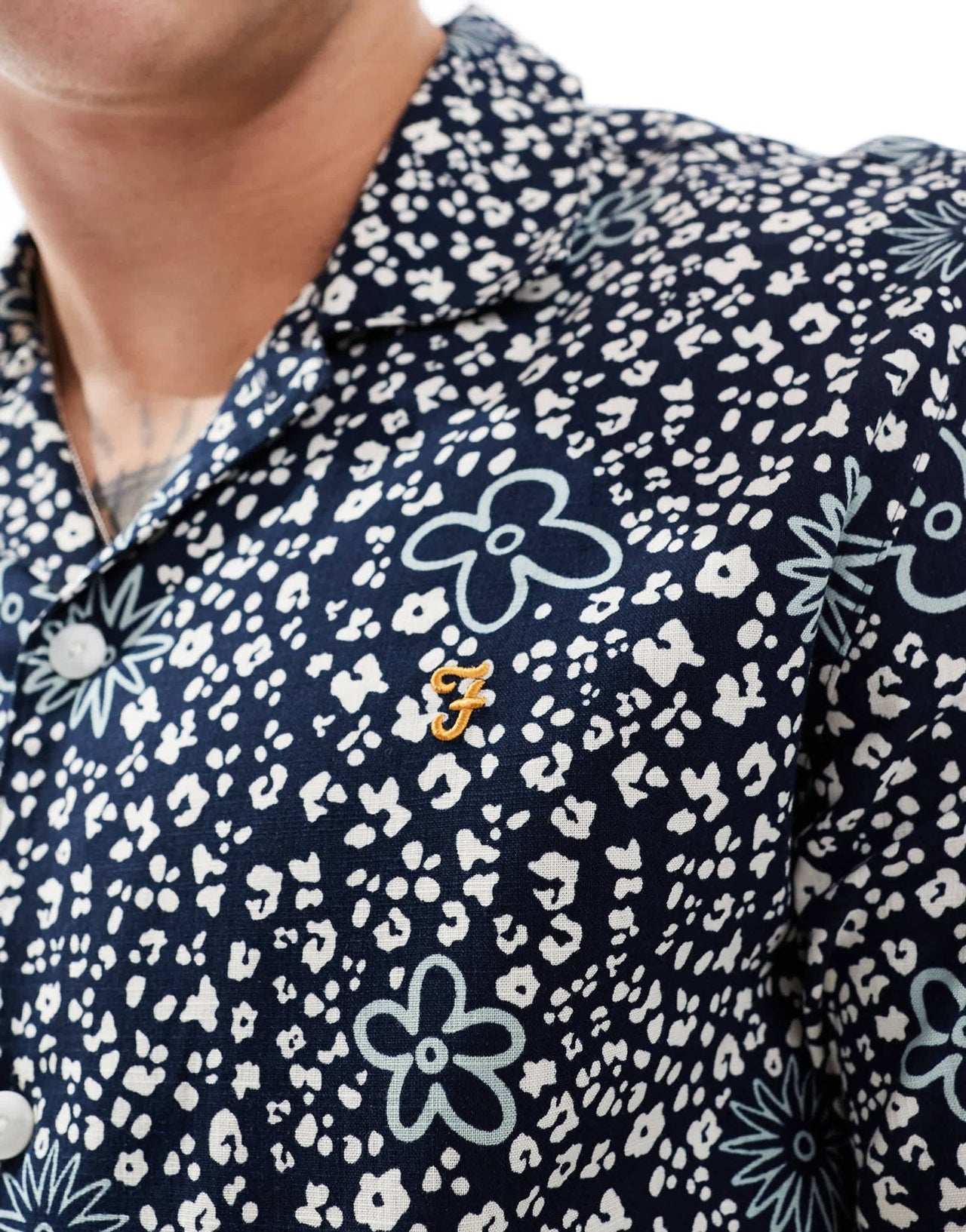 Farah landon co - ord short sleeve revere collared shirt in navy floral print - ASOS Sample Sale EU Store