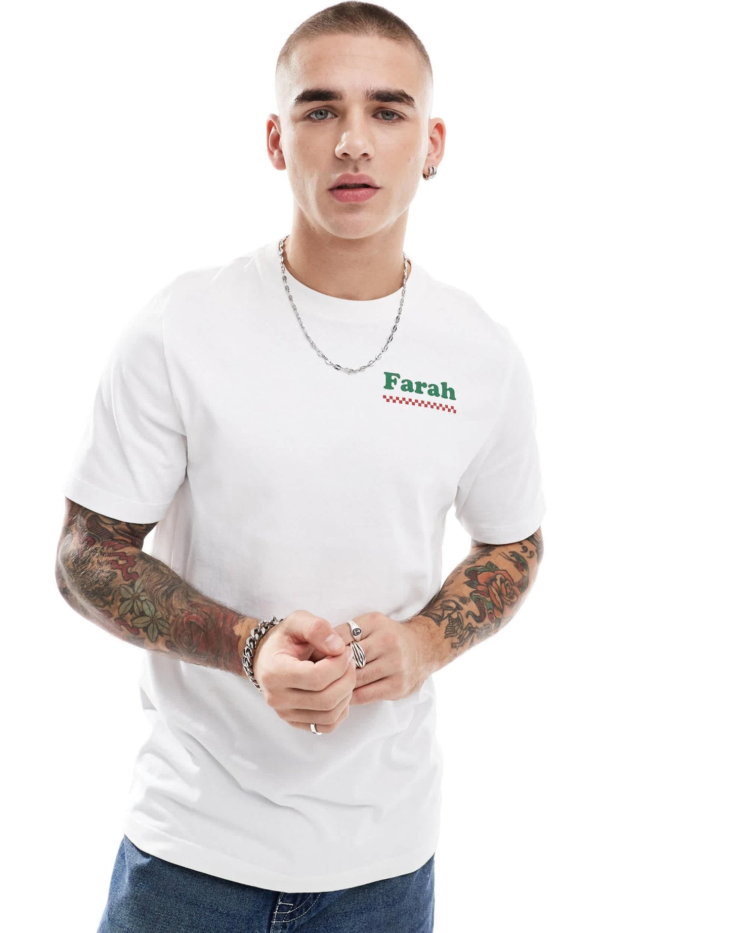 Farah powis t-shirt in white with pizzeria chest and back print - ASOS Sample Sale EU Store