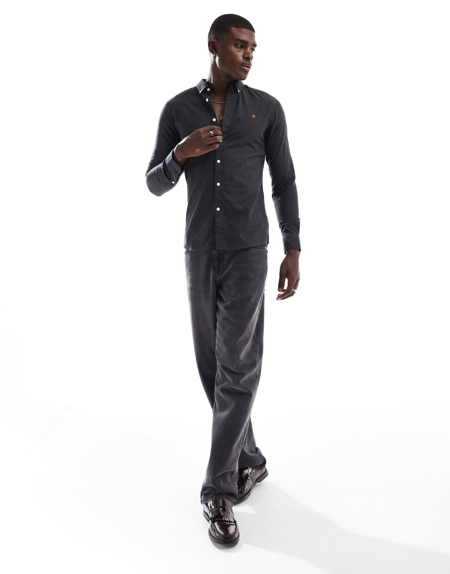 Farah Steen slim fit oxford longsleeve shirt in charcoal marl - ASOS Sample Sale EU Store