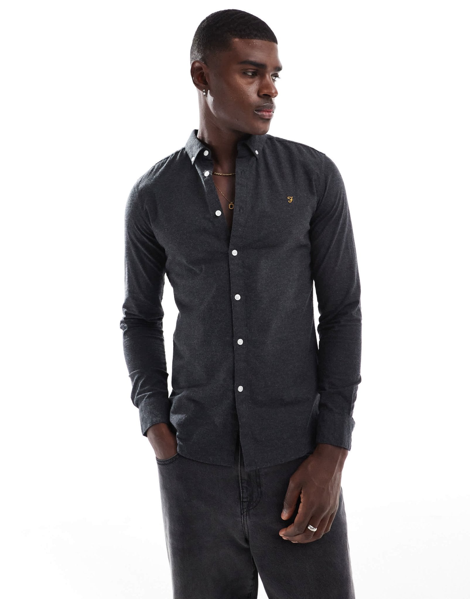 Farah Steen slim fit oxford longsleeve shirt in charcoal marl - ASOS Sample Sale EU Store