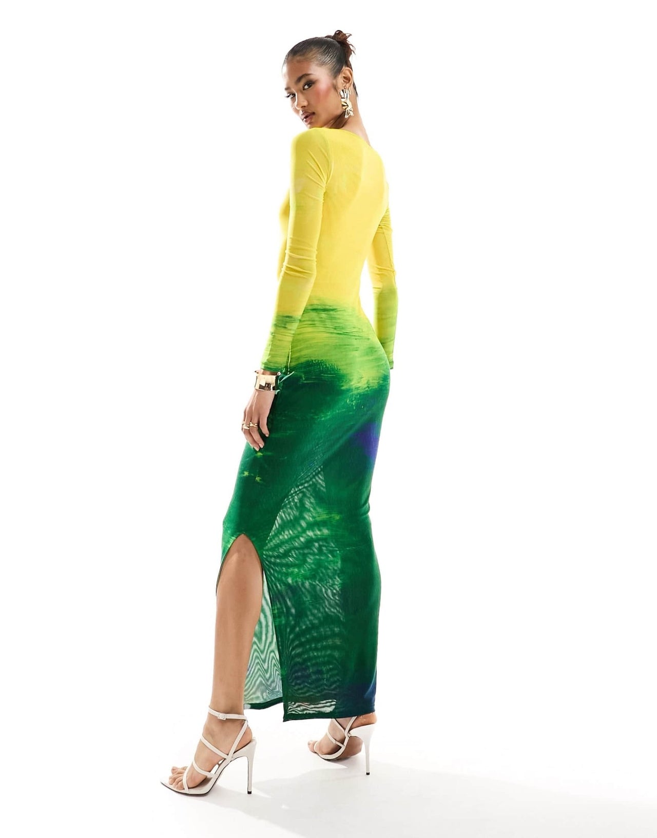 Farai London Aphrodite mesh long sleeve maxi dress in yellow and green ombre - ASOS Sample Sale EU Store