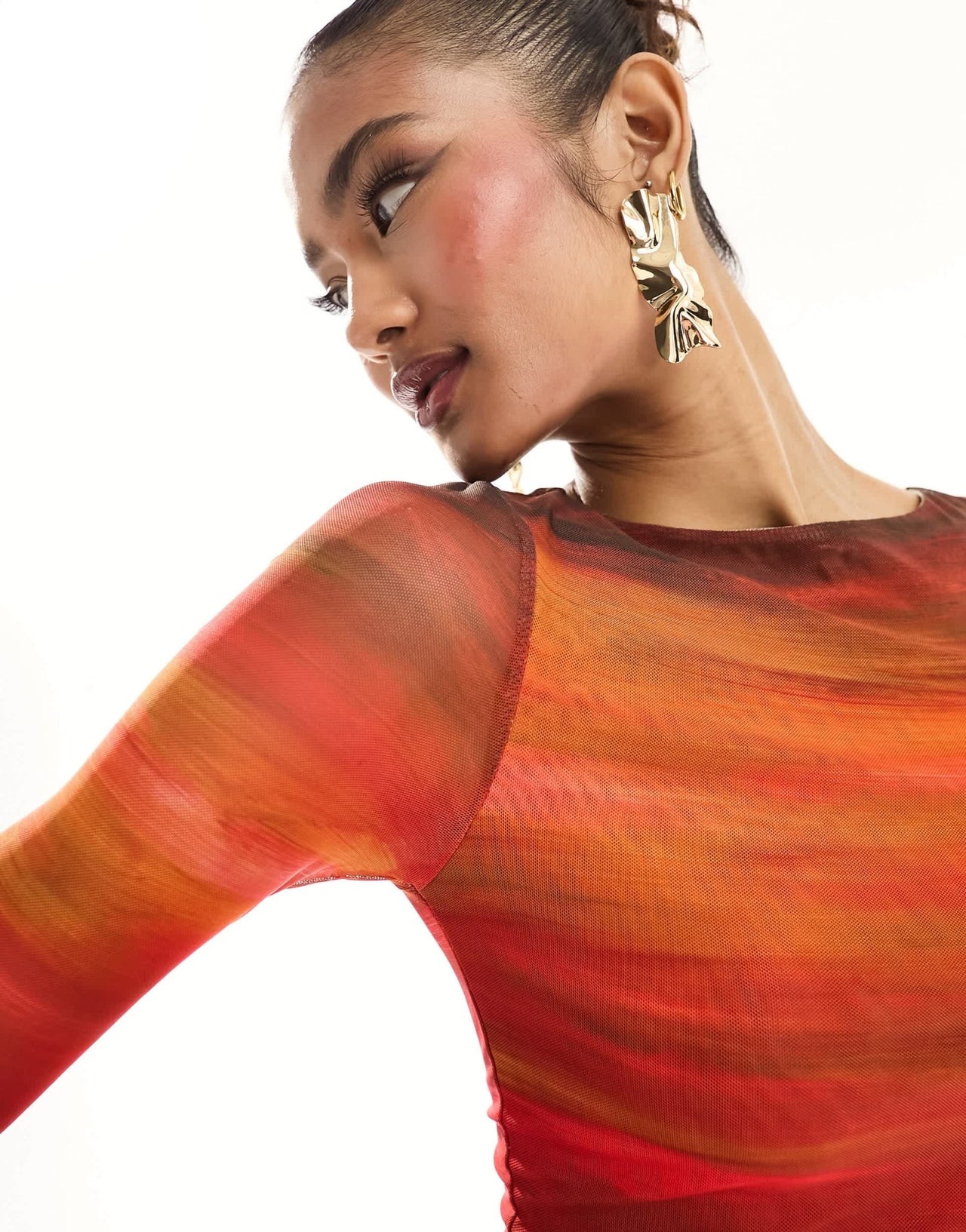 Farai London Cleo mesh long sleeve top and midi skirt set in red ombre - ASOS Sample Sale EU Store