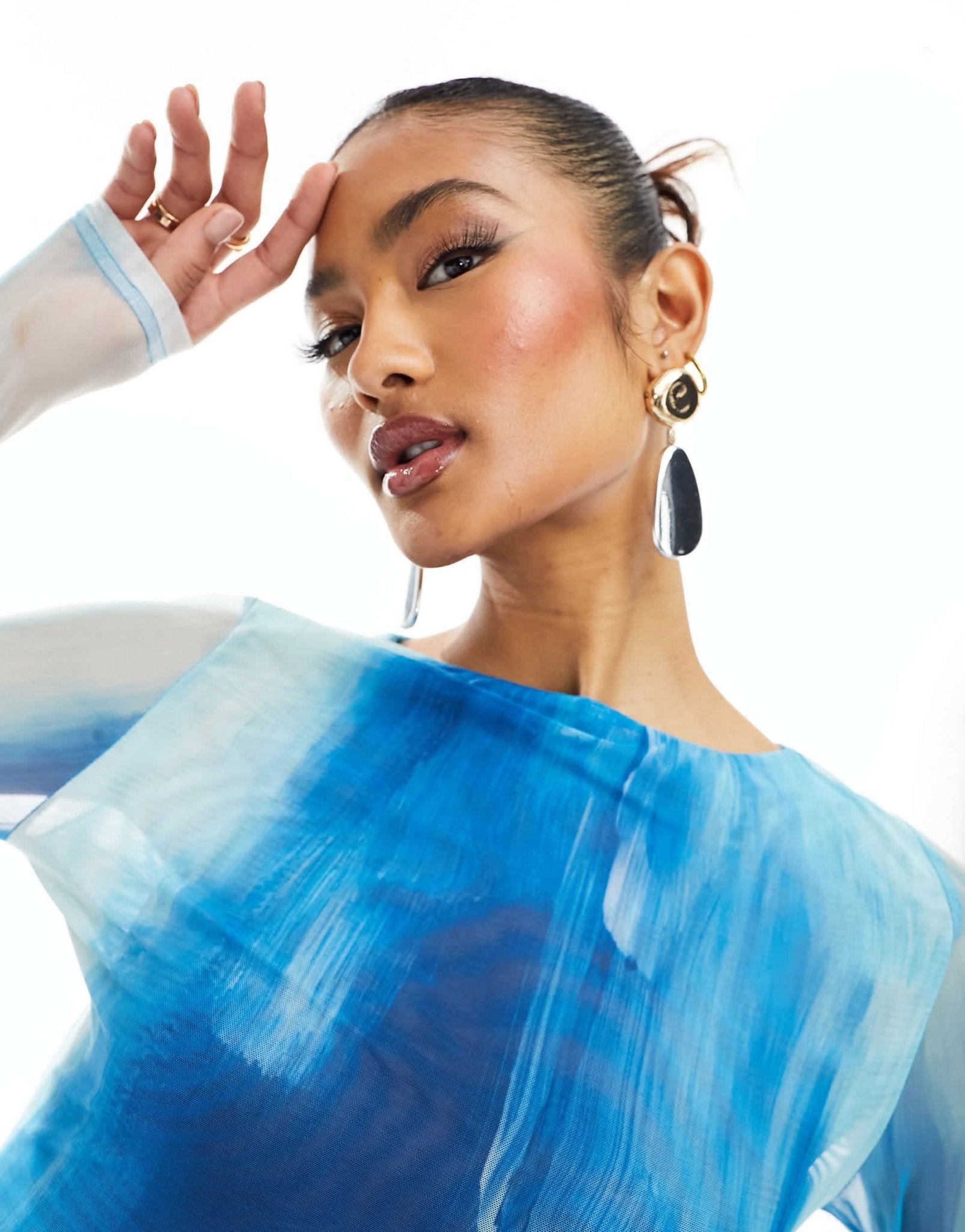 Farai London Fleur mesh long sleeve top in blue ombre - ASOS Sample Sale EU Store
