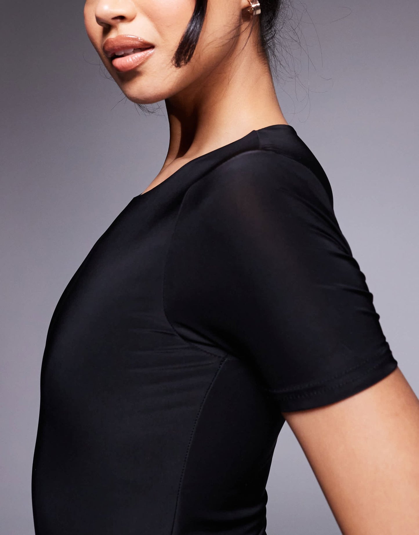 Fashionkilla exclusive sculpted double layered slinky t-shirt body in black - ASOS Sample Sale EU Store