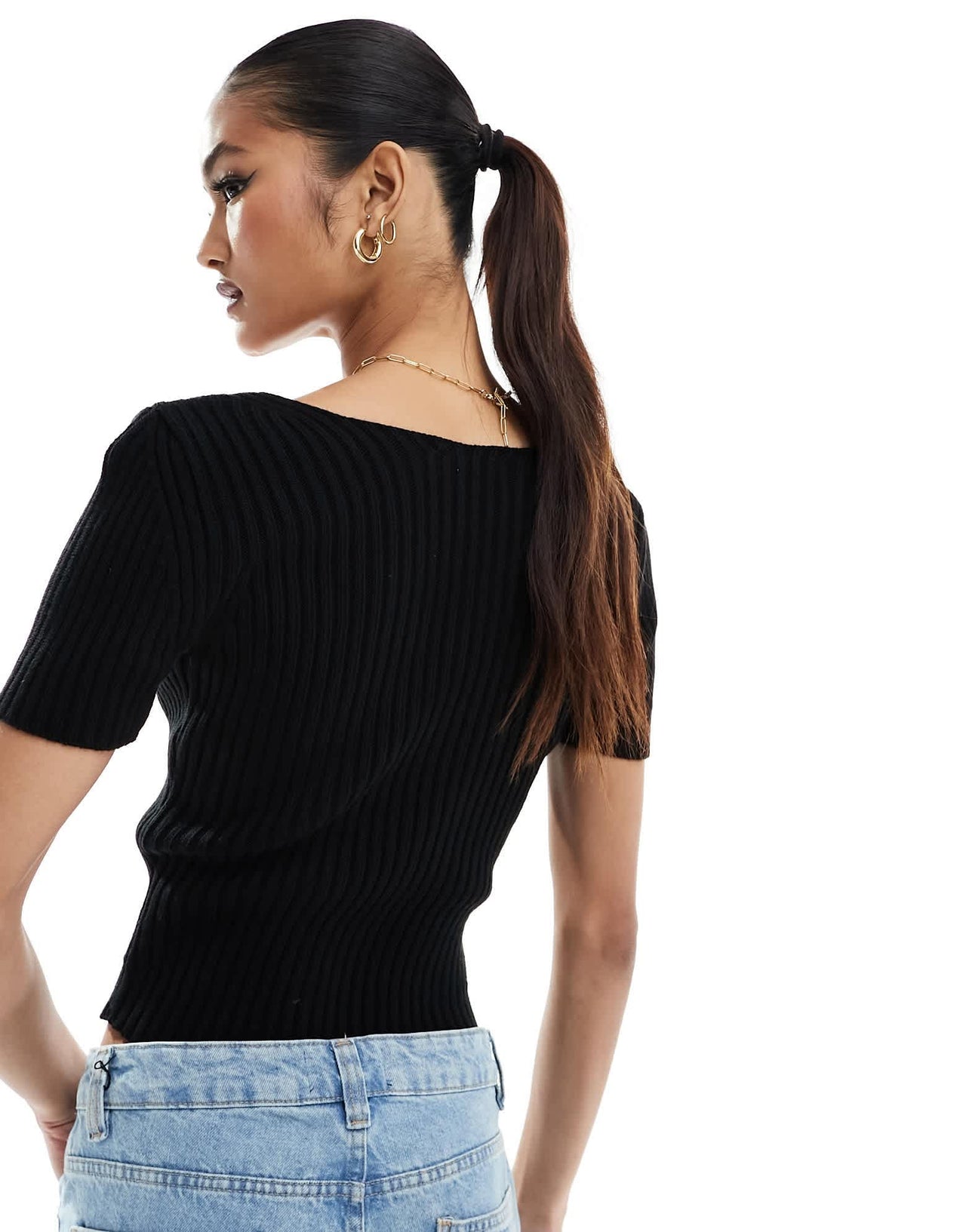 Fashionkilla knitted v neck top in black - ASOS Sample Sale EU Store