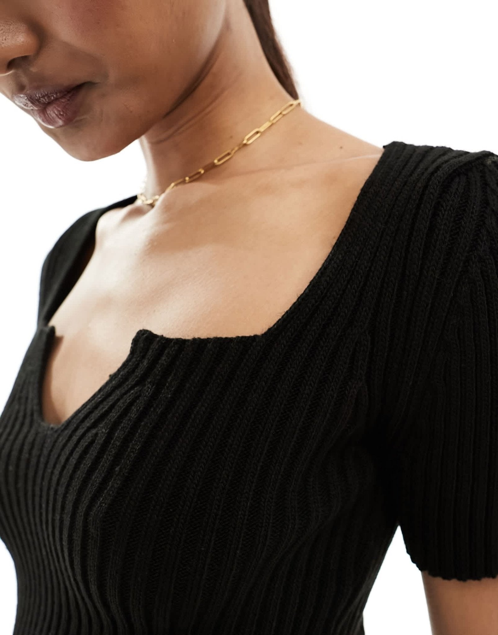 Fashionkilla knitted v neck top in black - ASOS Sample Sale EU Store