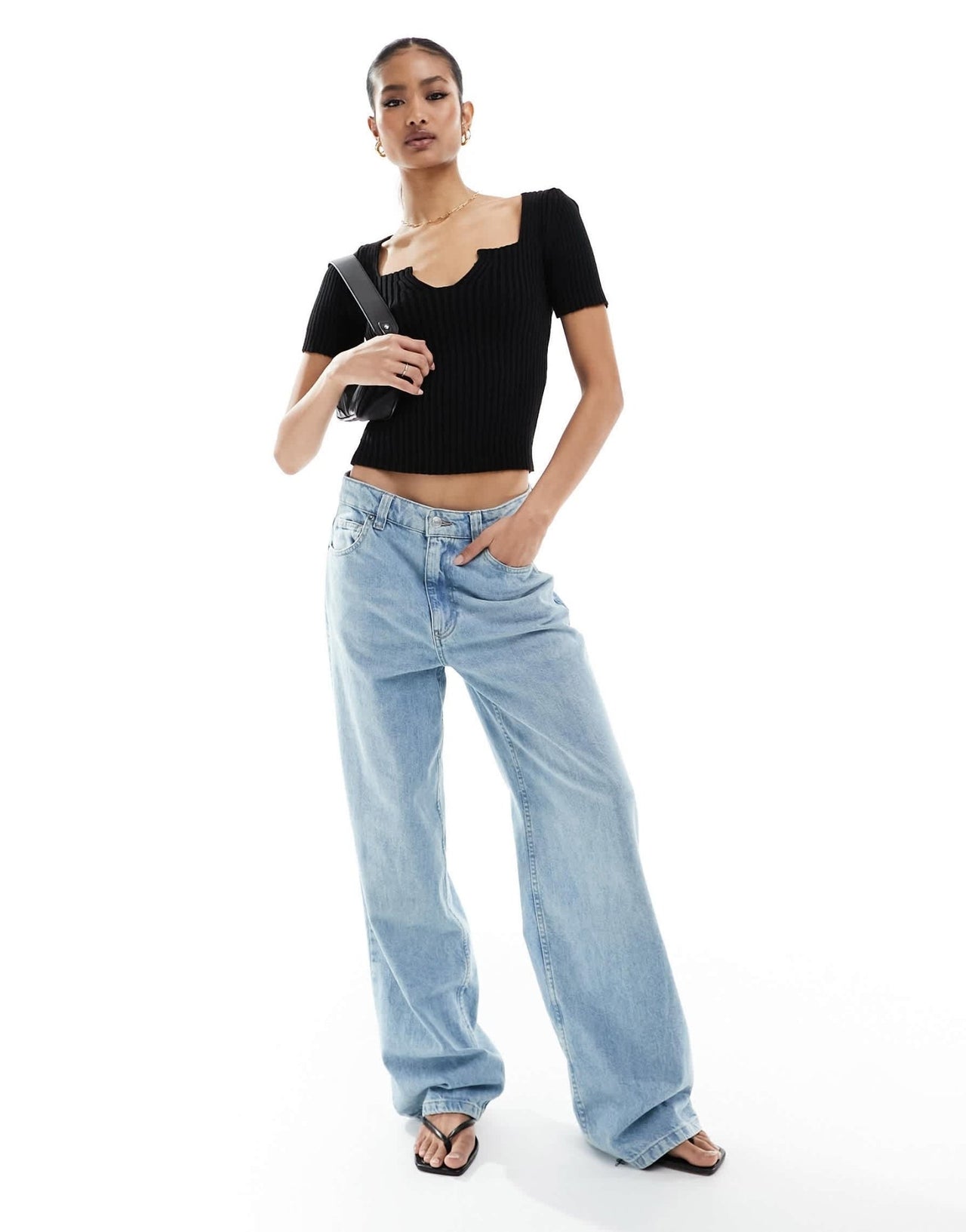 Fashionkilla knitted v neck top in black - ASOS Sample Sale EU Store