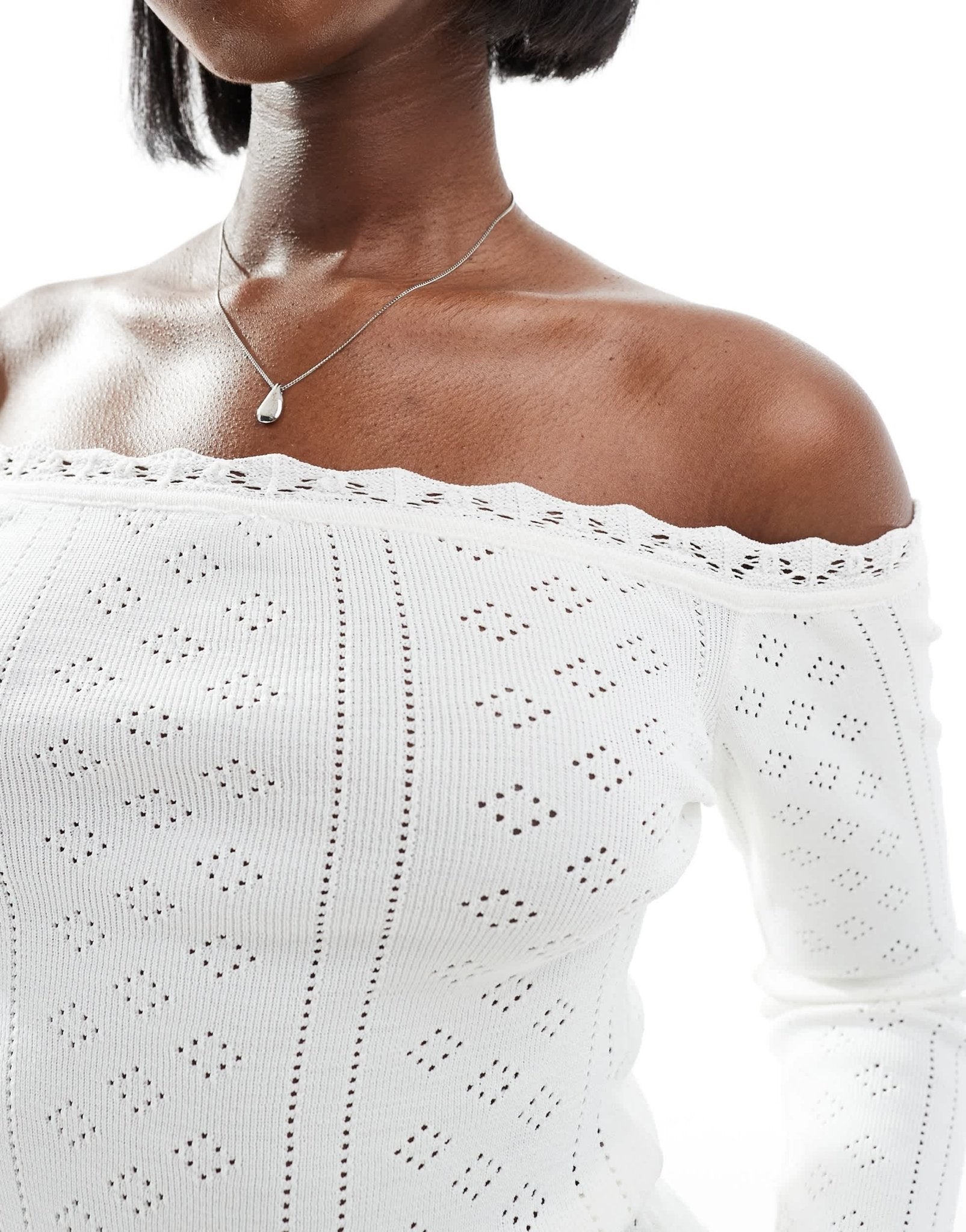 Fashionkilla pointelle lace trim bardot top in white - ASOS Sample Sale EU Store