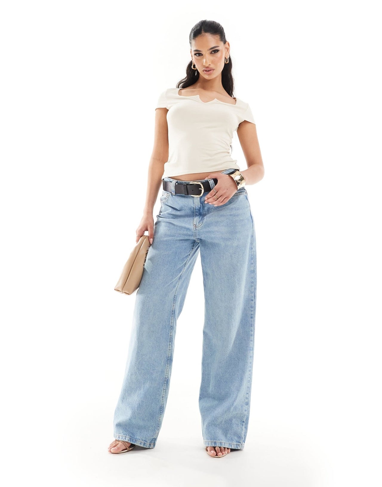 Fashionkilla super soft notch front fitted top in cream - ASOS Sample Sale EU Store
