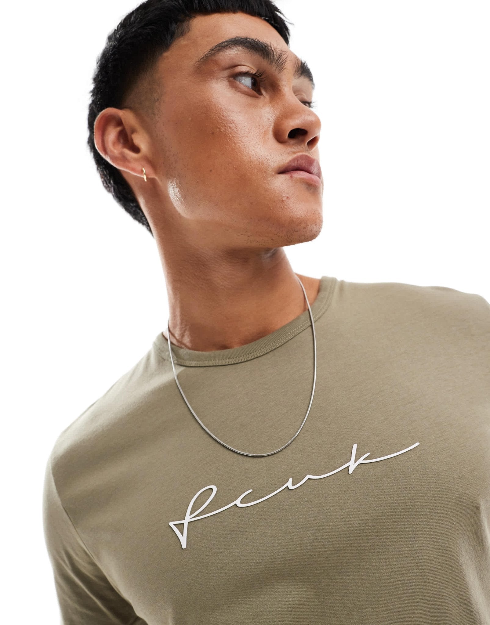 FCUK centre scribble logo t-shirt in light khaki - ASOS Sample Sale EU Store